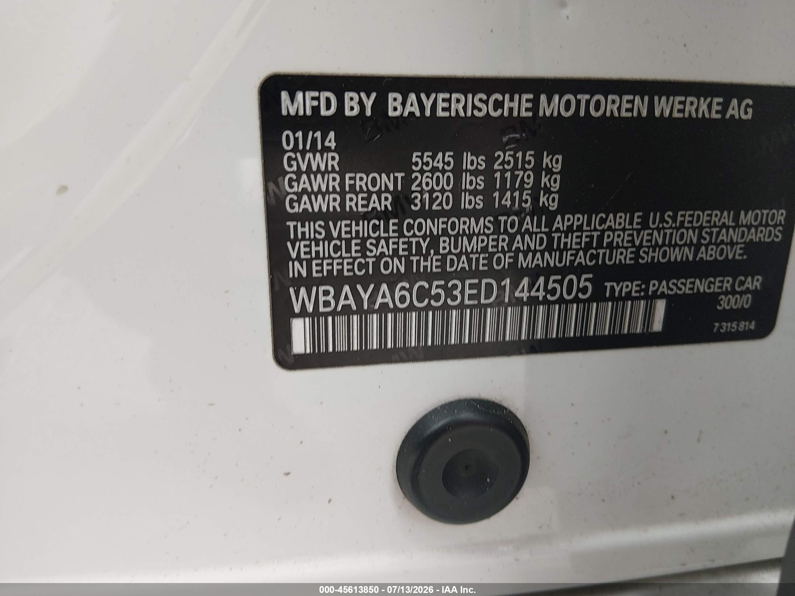 2014 Bmw 740i   White vin: WBAYA6C53ED144505