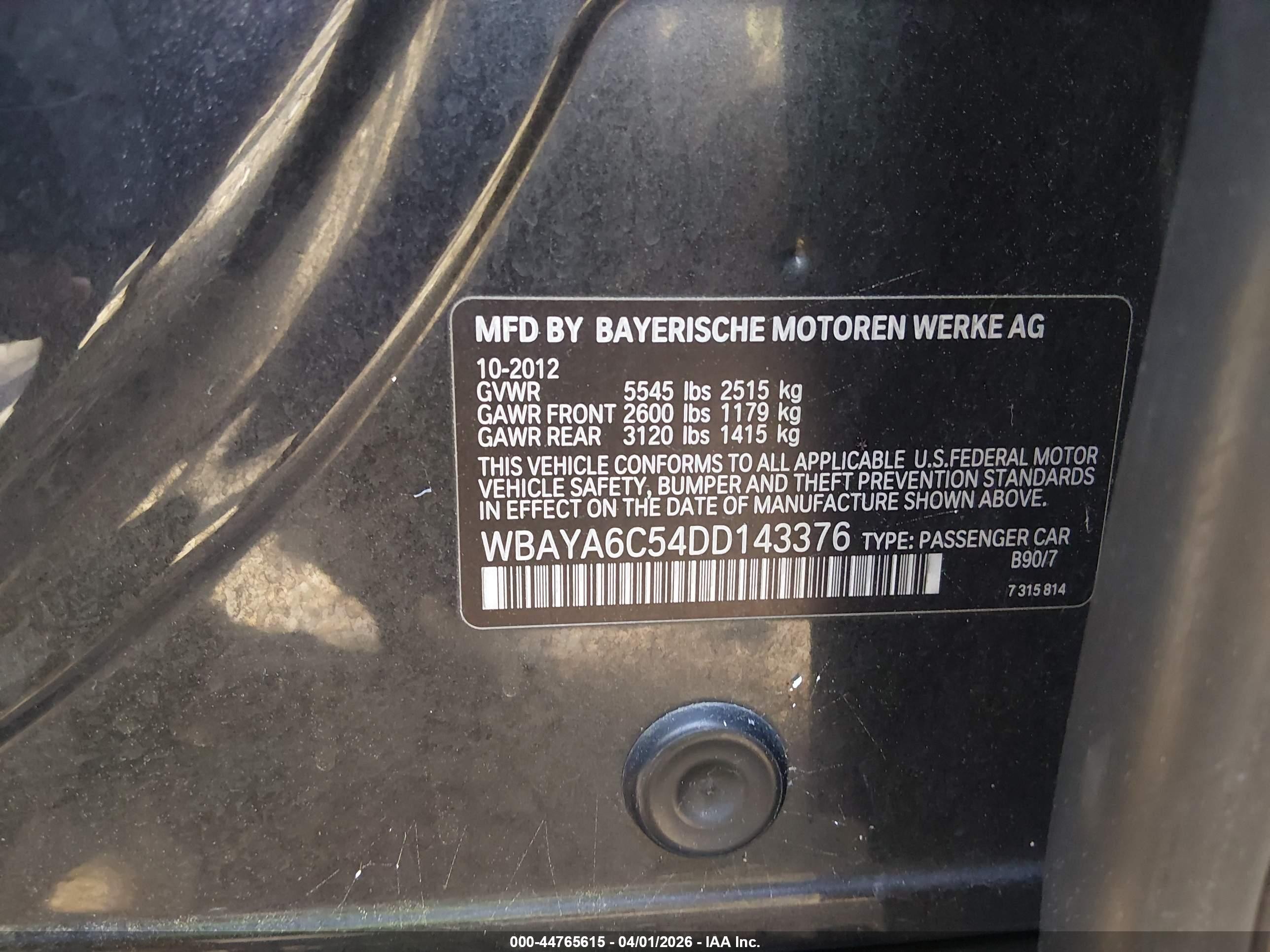 2013 Bmw 740i   Black vin: WBAYA6C54DD143376