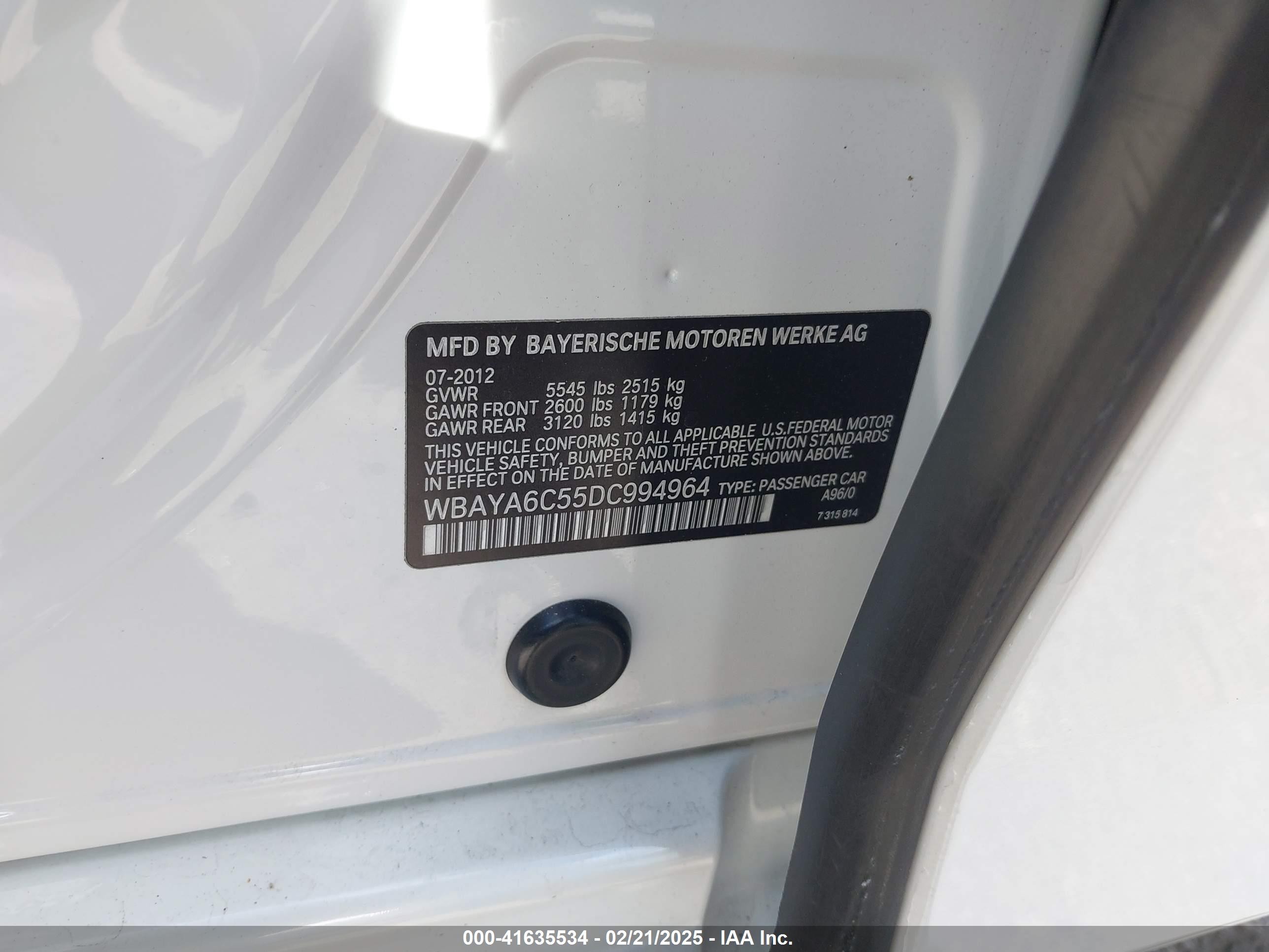 2013 Bmw 740i   Белый vin: WBAYA6C55DC994964