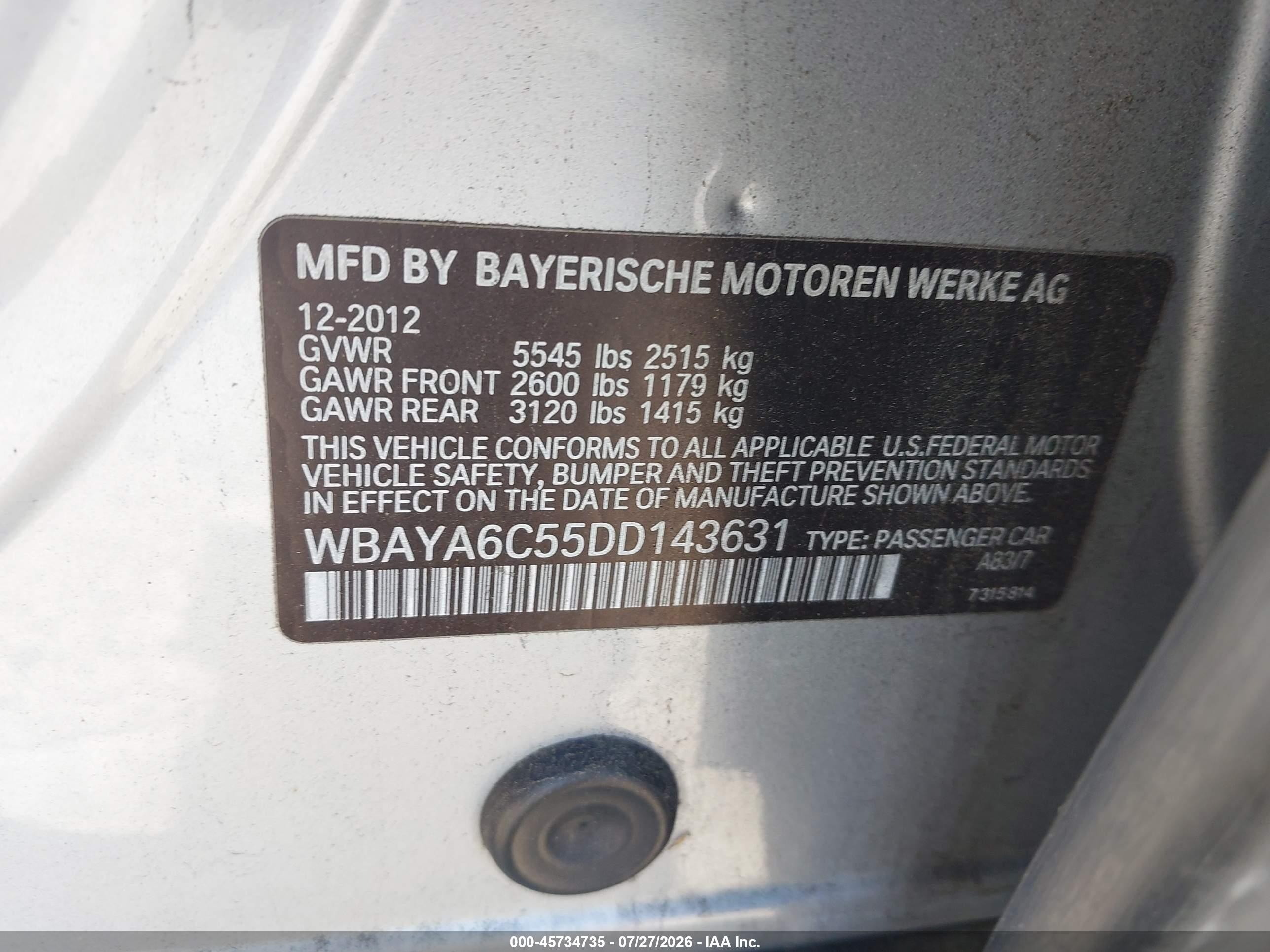 2013 Bmw 740i   Серебряный vin: WBAYA6C55DD143631