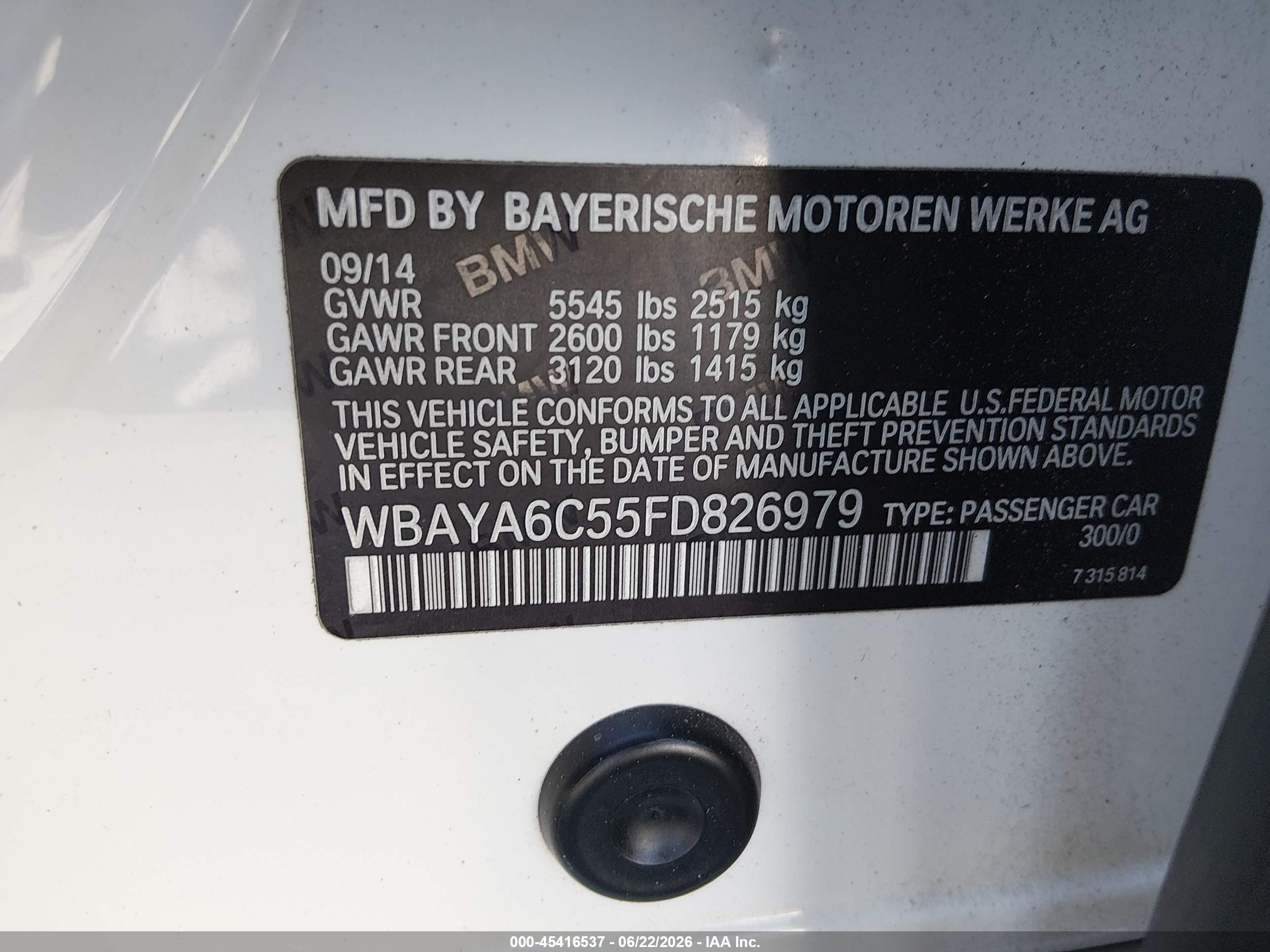 2015 Bmw 740i   White vin: WBAYA6C55FD826979