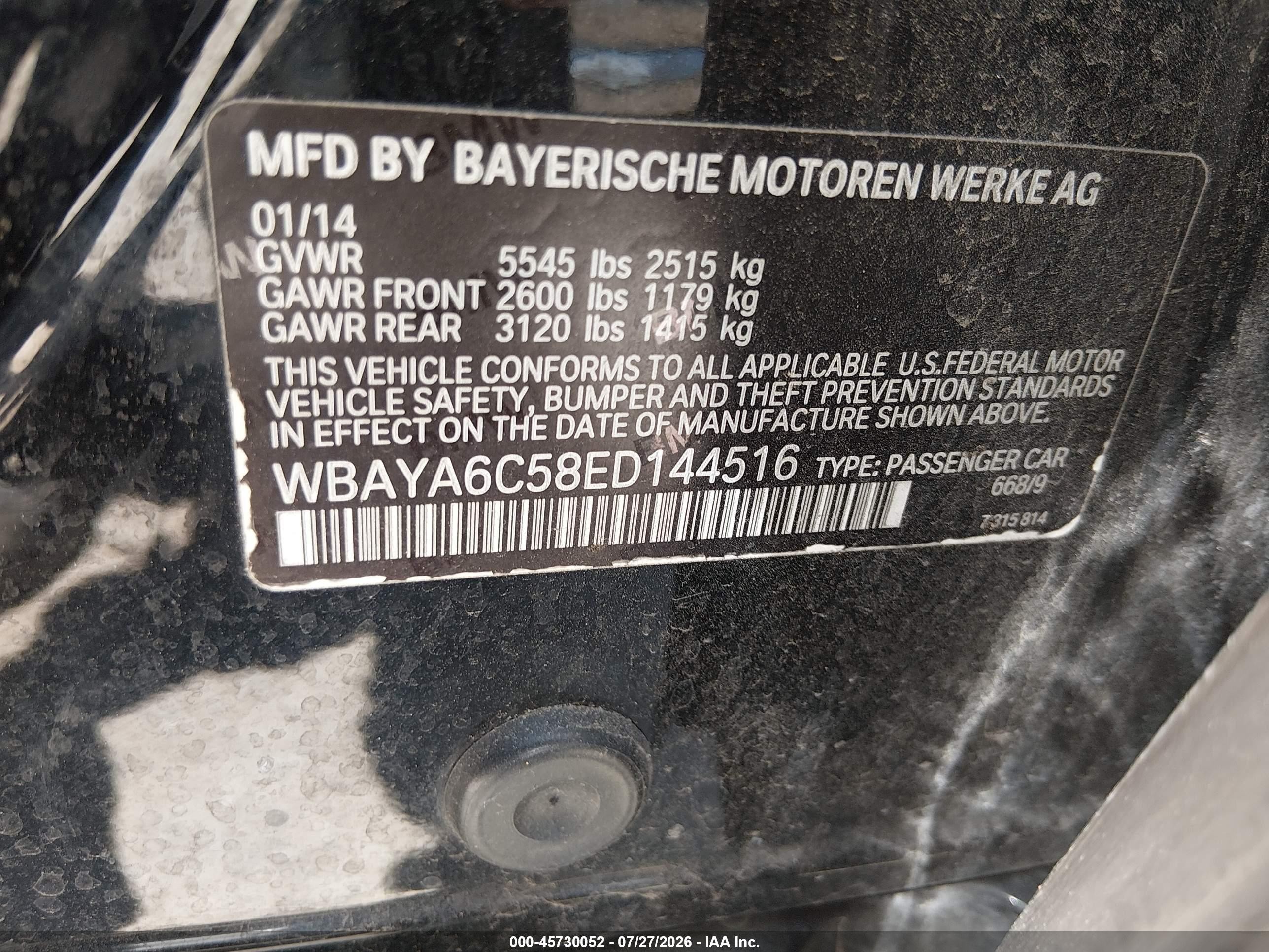 2014 Bmw 740i   Black vin: WBAYA6C58ED144516