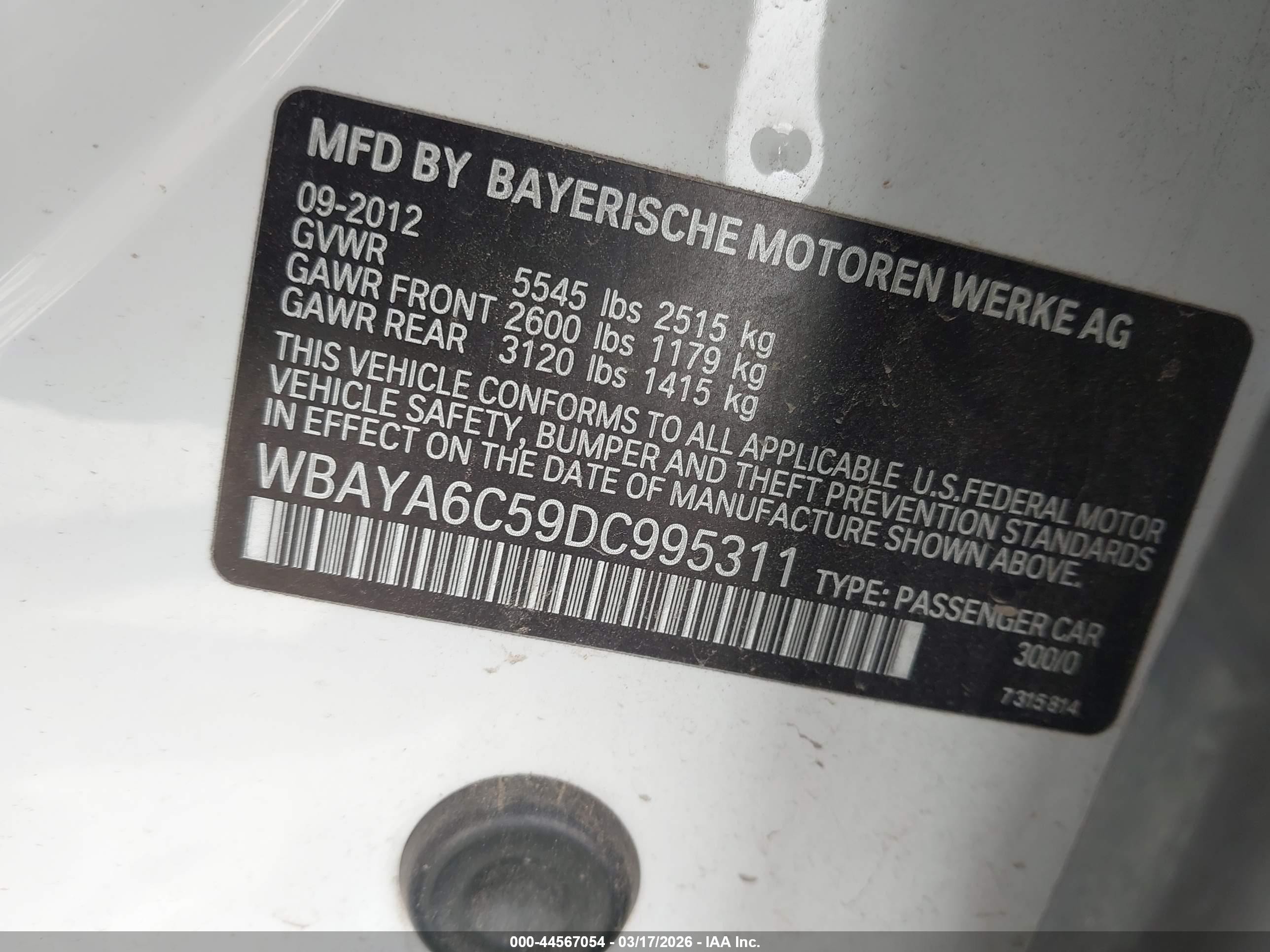 2013 Bmw 740i   White vin: WBAYA6C59DC995311