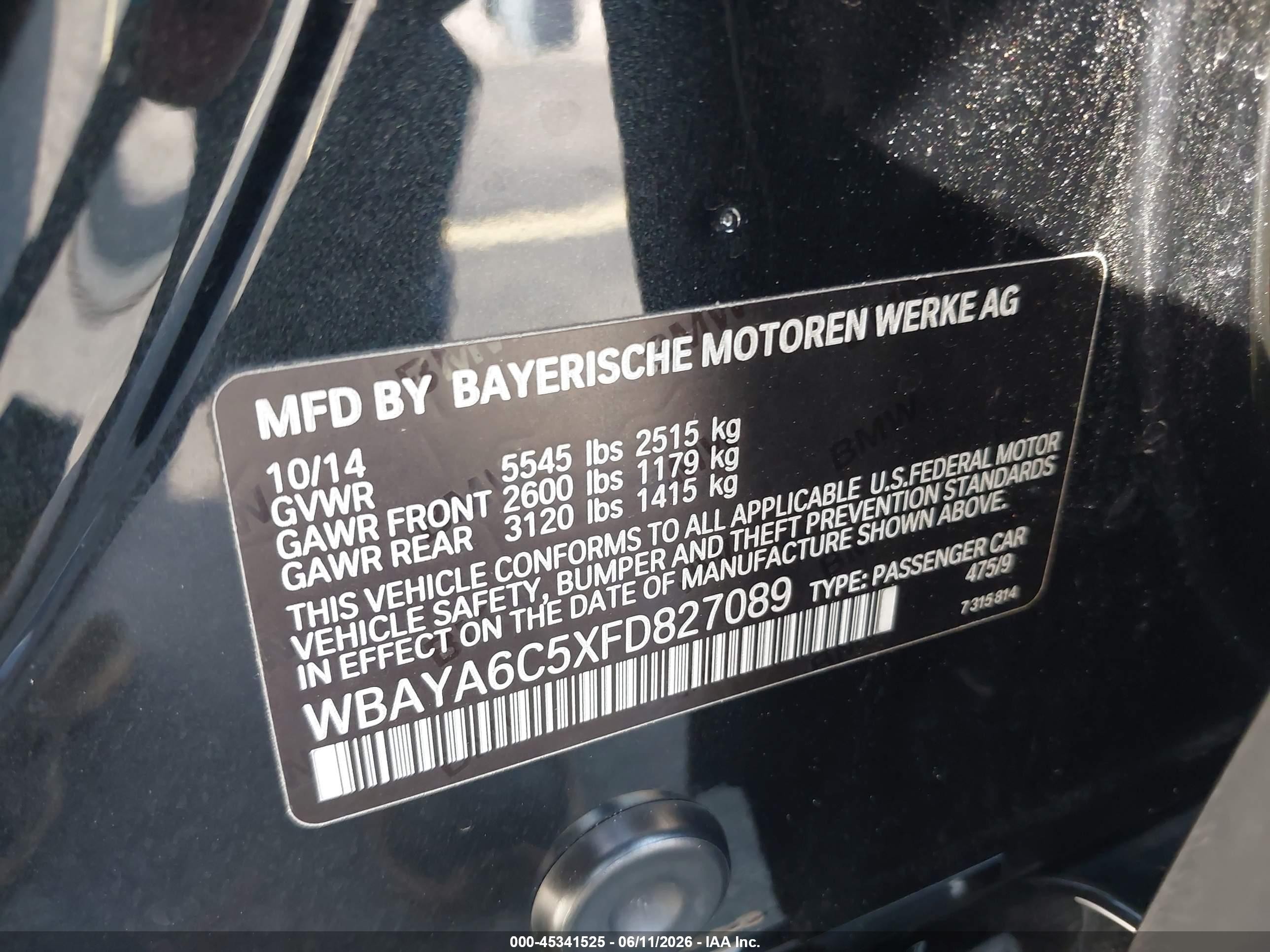 2015 Bmw 740i   Black vin: WBAYA6C5XFD827089