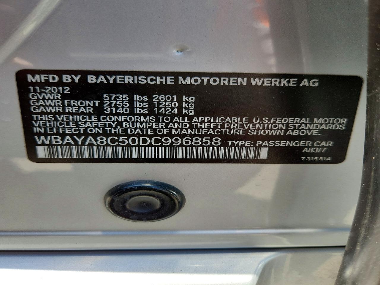2013 Bmw 750 I Silver vin: WBAYA8C50DC996858