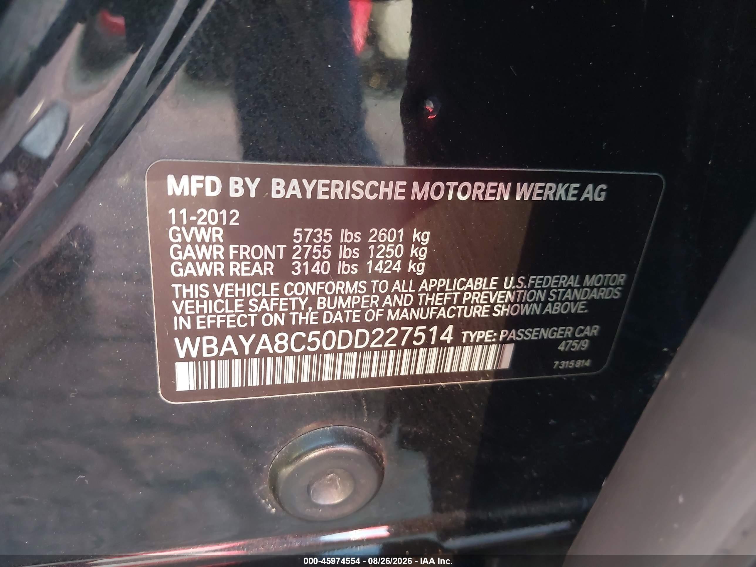 2013 Bmw 750i   Black vin: WBAYA8C50DD227514