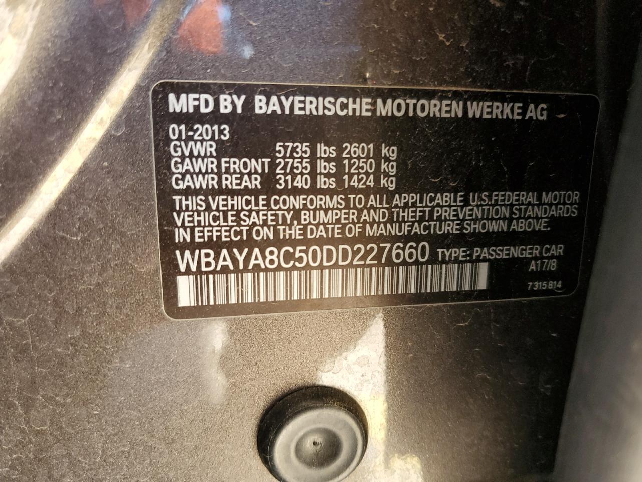 2013 Bmw 750 I Gray vin: WBAYA8C50DD227660