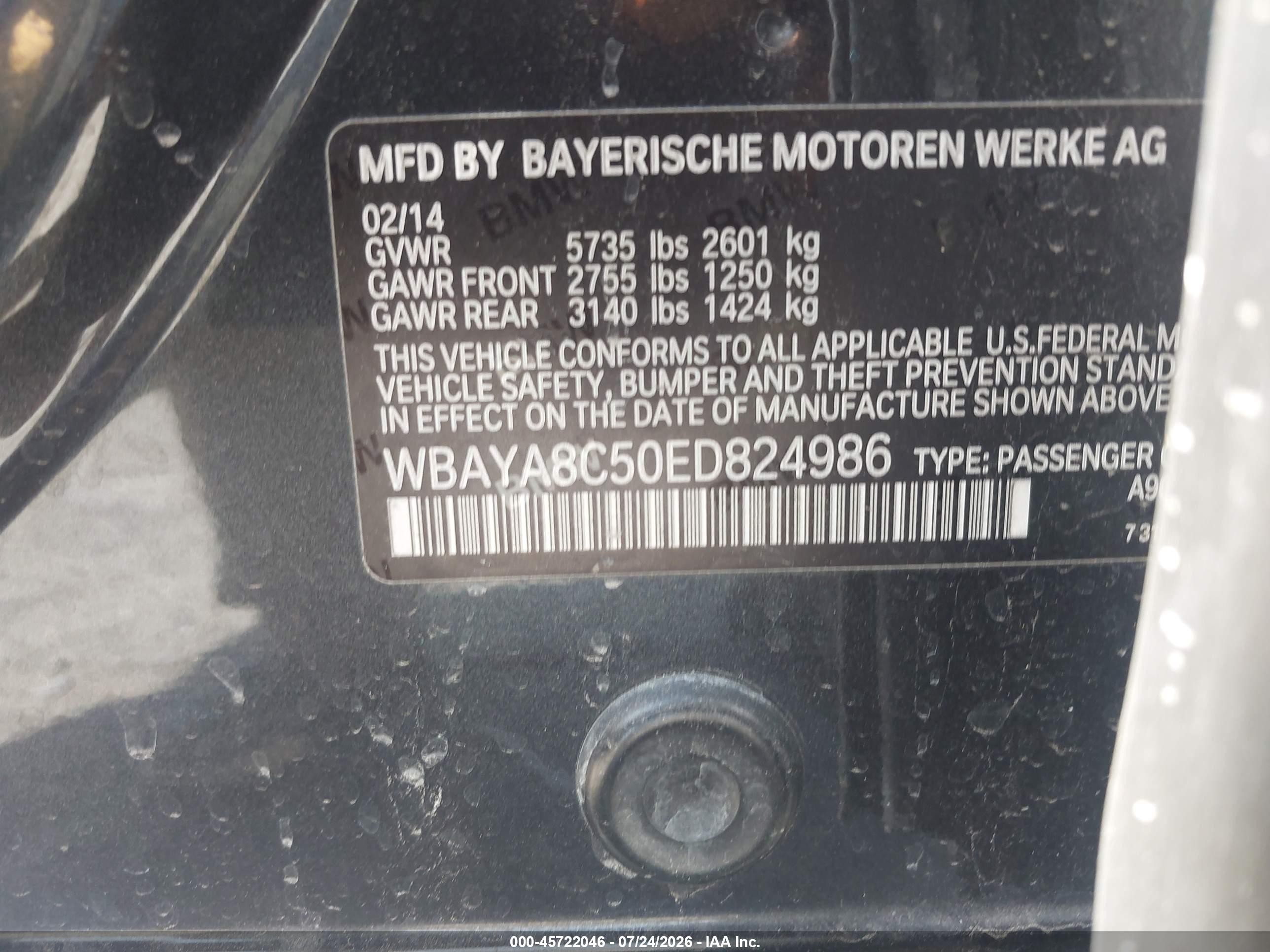 2014 Bmw 750i   Black vin: WBAYA8C50ED824986