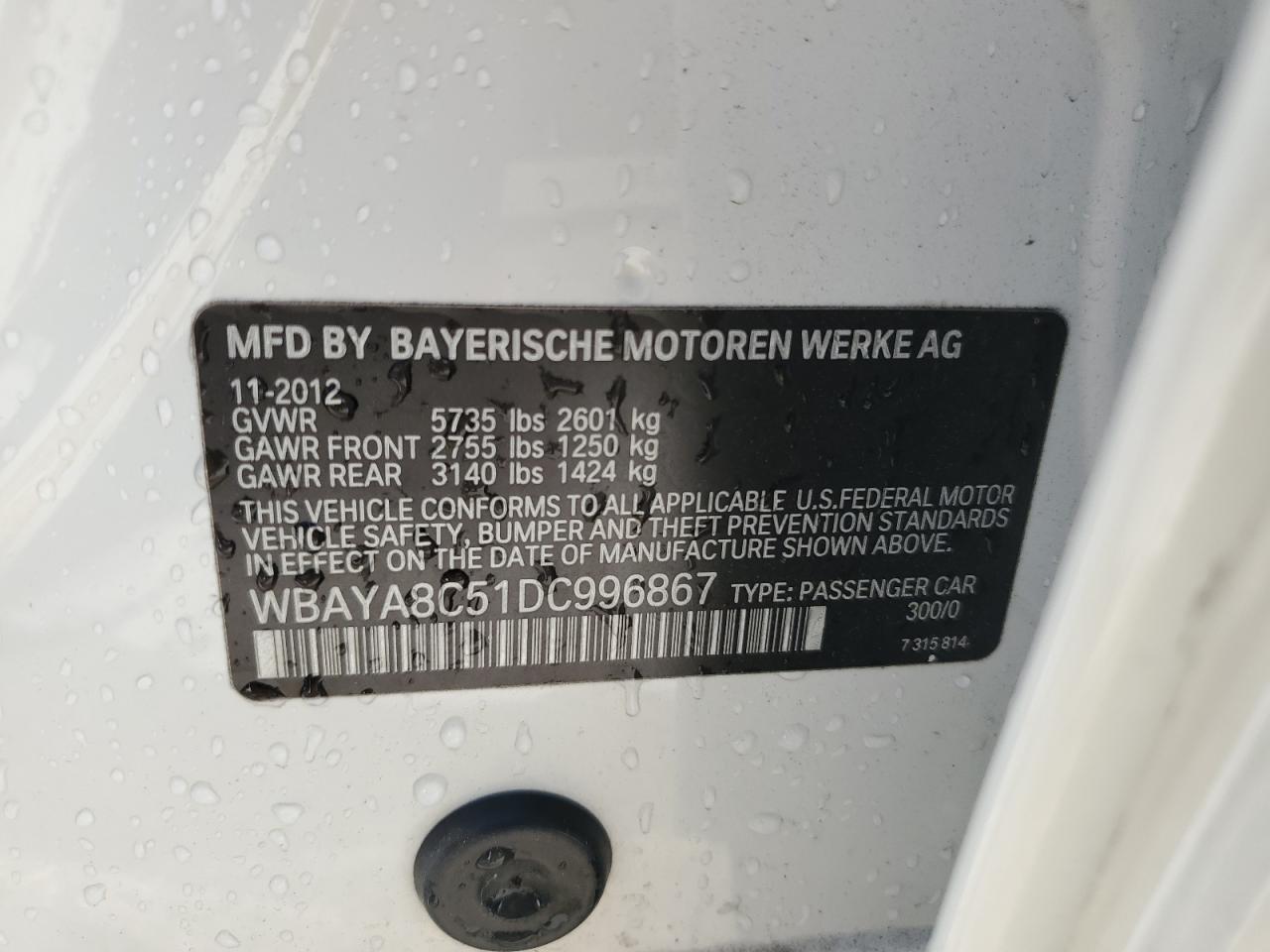 2013 Bmw 750 I White vin: WBAYA8C51DC996867