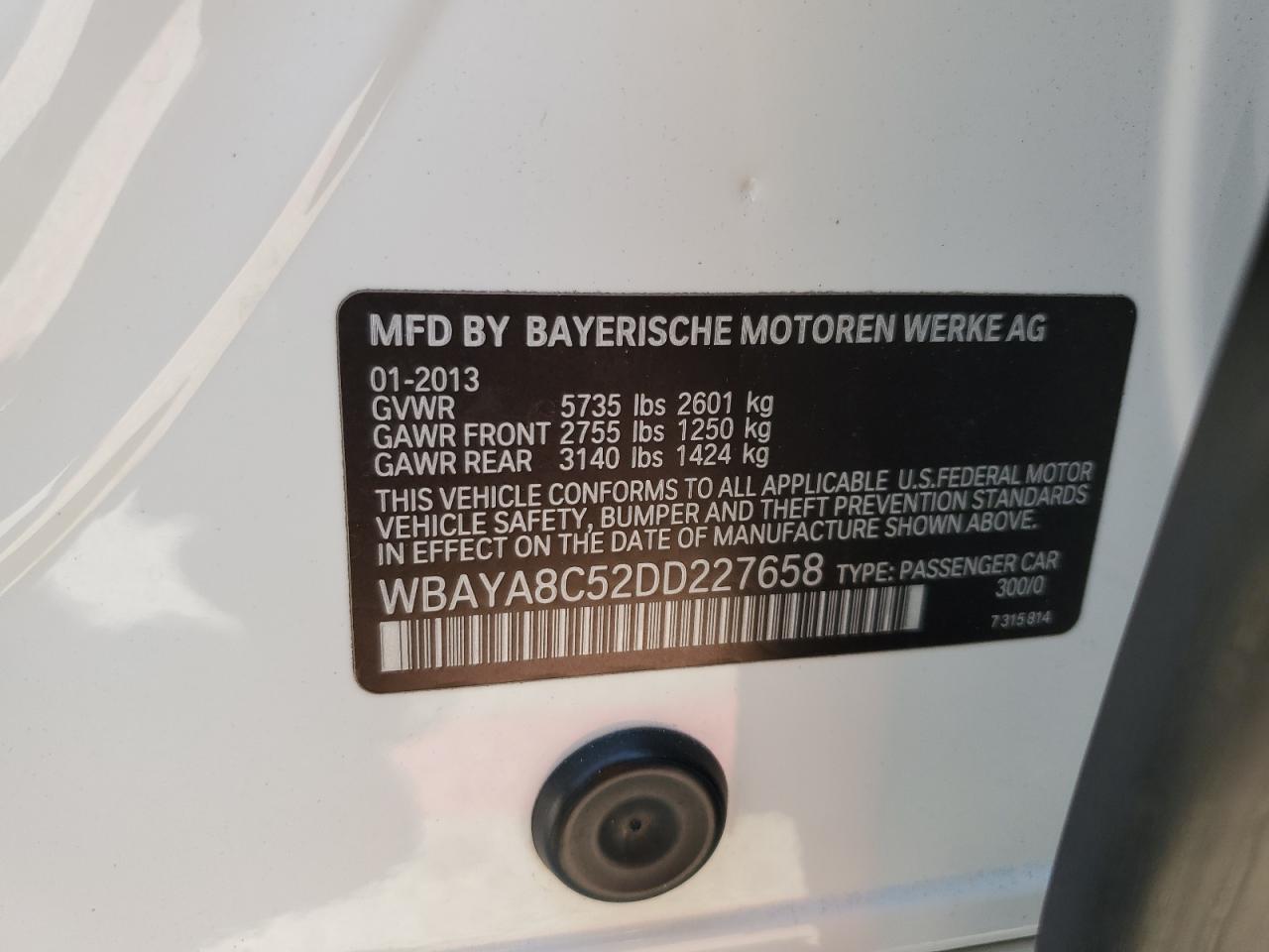 2013 Bmw 750 I White vin: WBAYA8C52DD227658