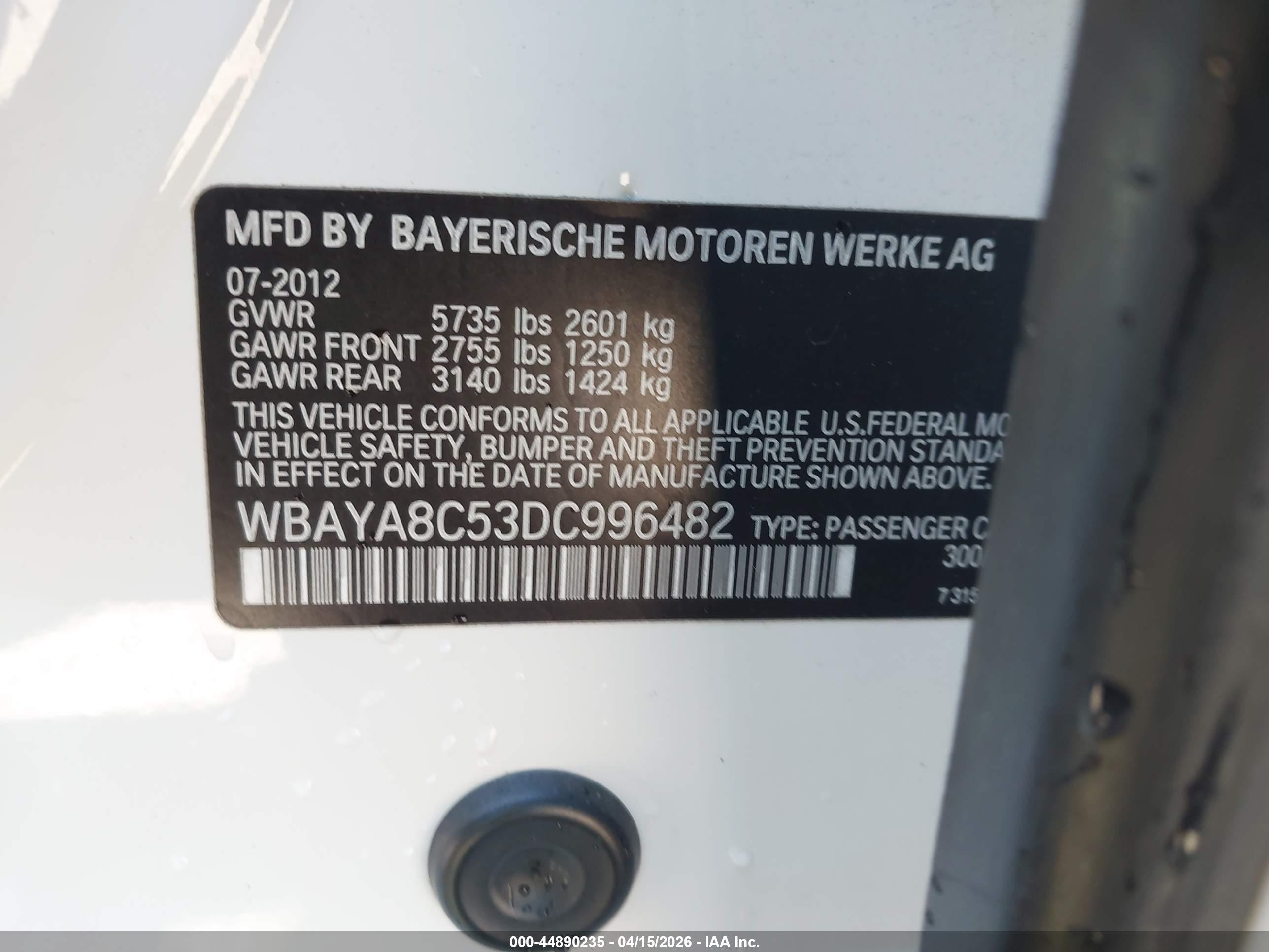 2013 Bmw 750i   Белый vin: WBAYA8C53DC996482