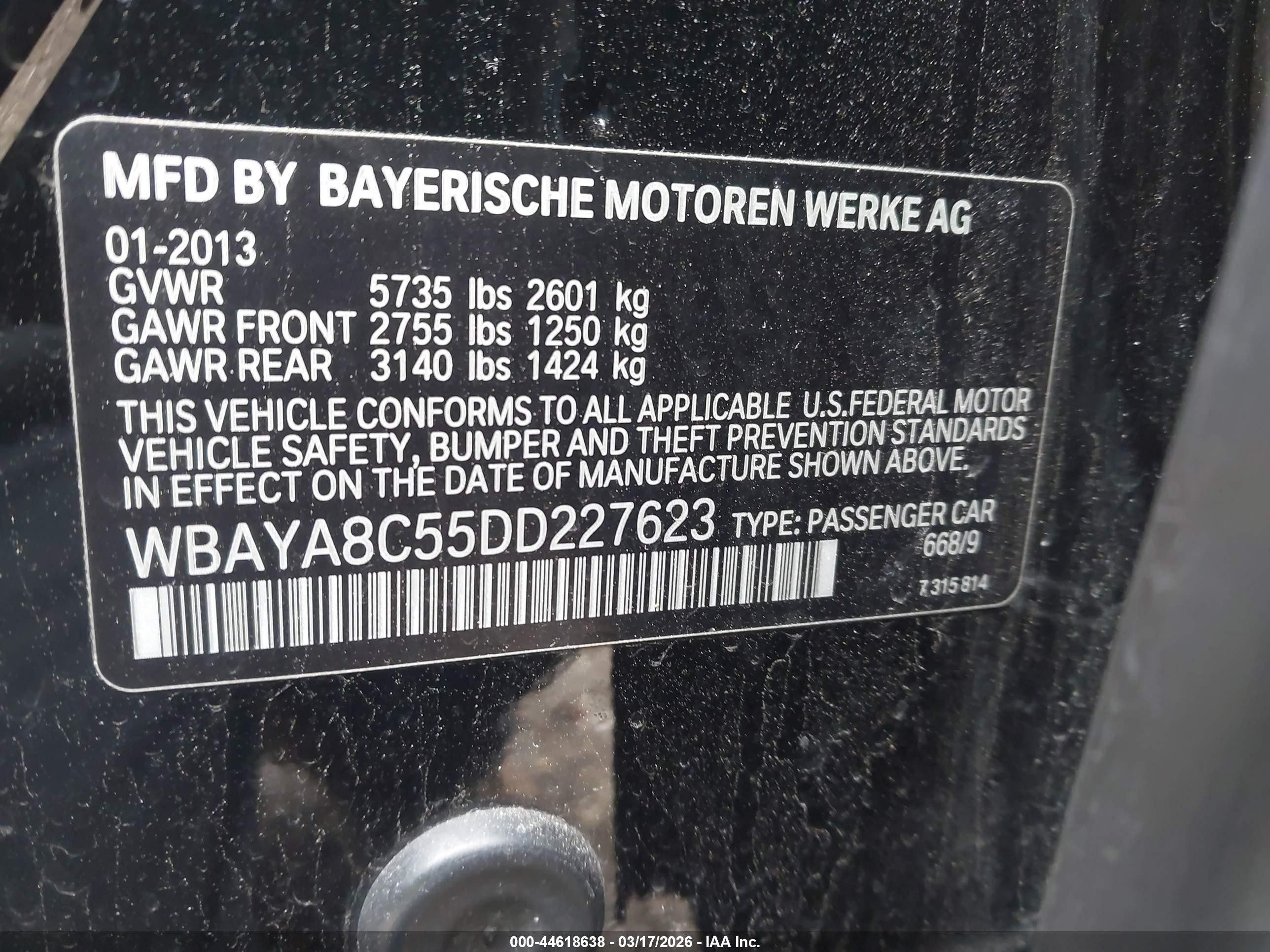 2013 Bmw 750i   Black vin: WBAYA8C55DD227623