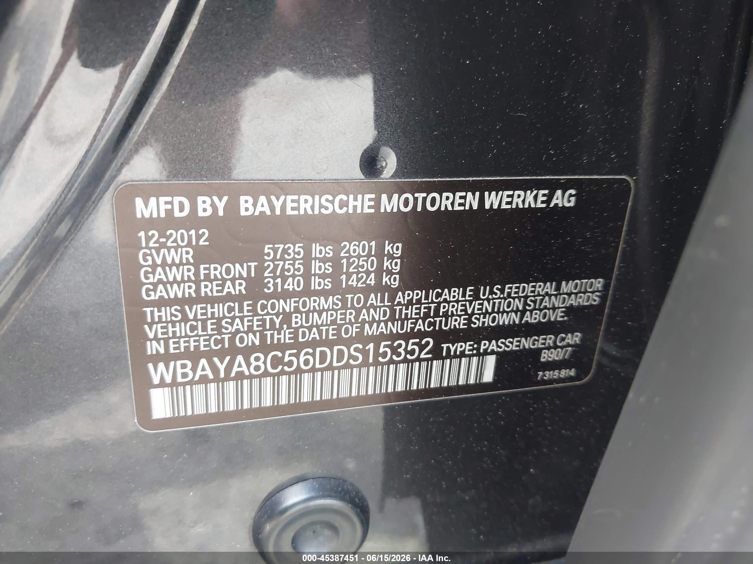 2013 Bmw 750i   Black vin: WBAYA8C56DDS15352