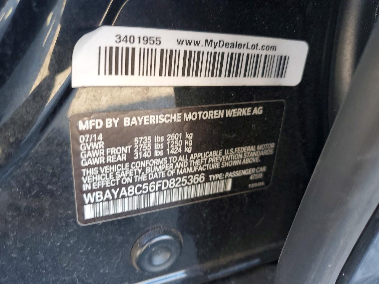 2015 Bmw 750 I Черный vin: WBAYA8C56FD825366