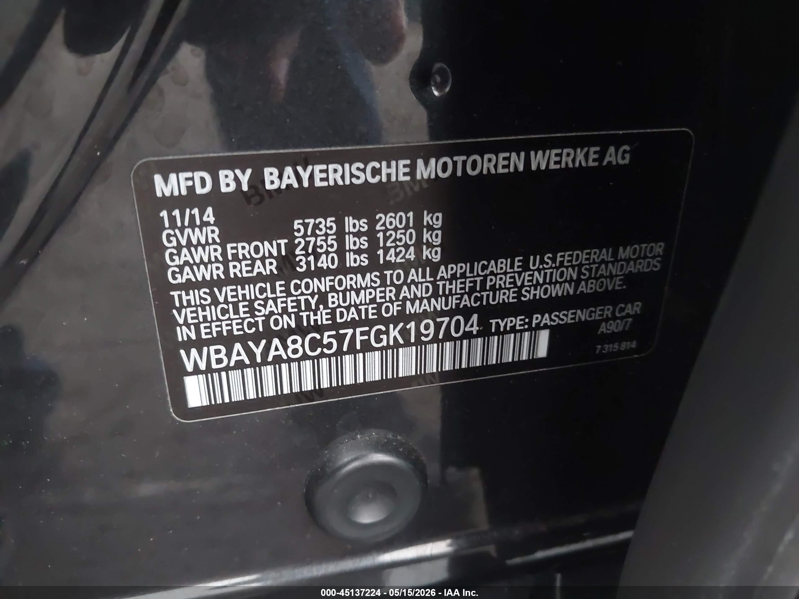 2015 Bmw 750i   Black vin: WBAYA8C57FGK19704