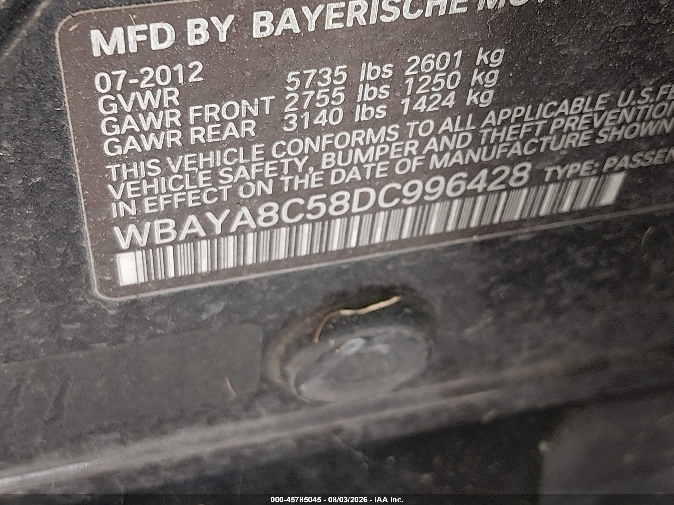 2013 Bmw 750i   Black vin: WBAYA8C58DC996428