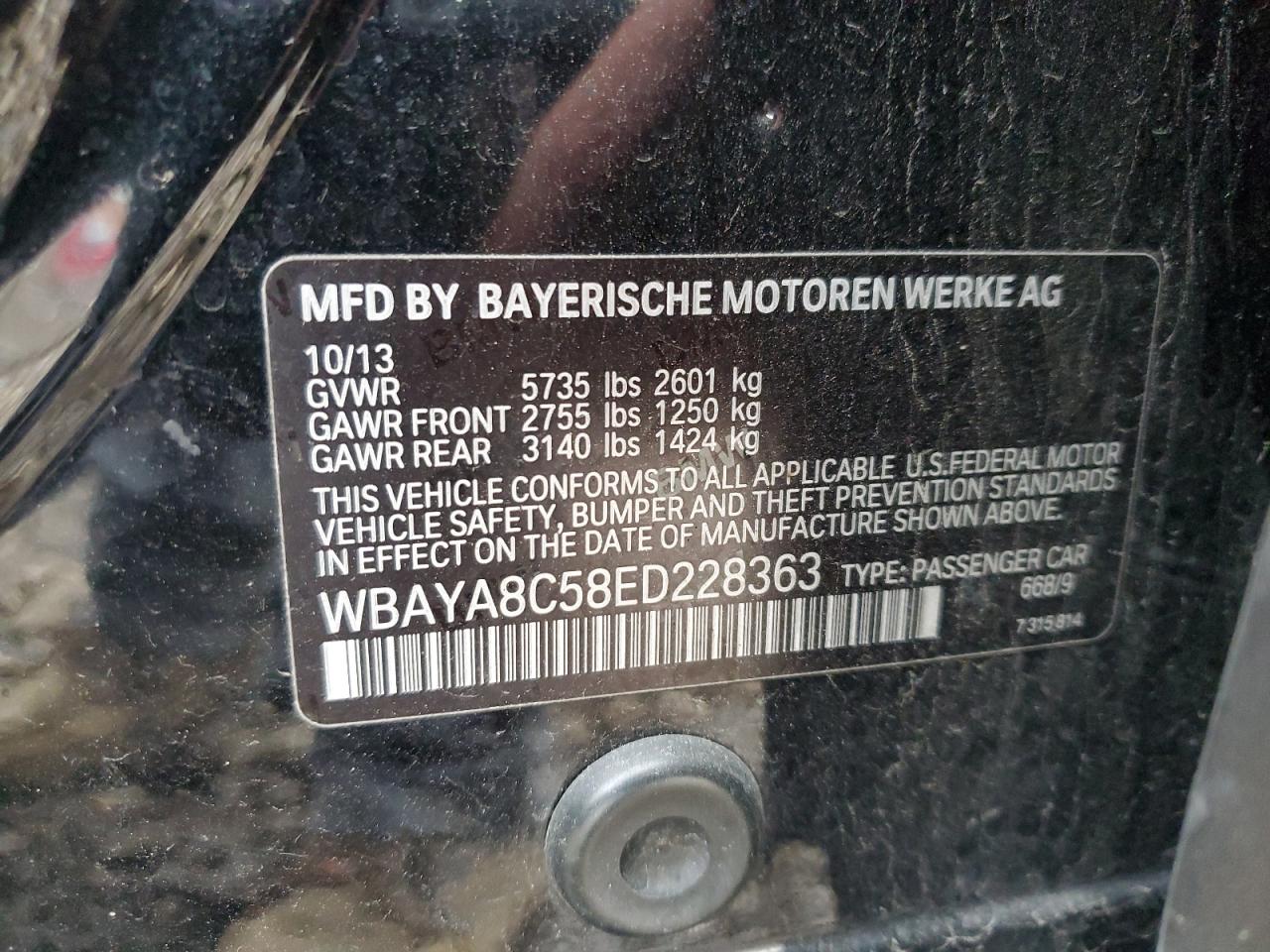2014 Bmw 750 I Black vin: WBAYA8C58ED228363