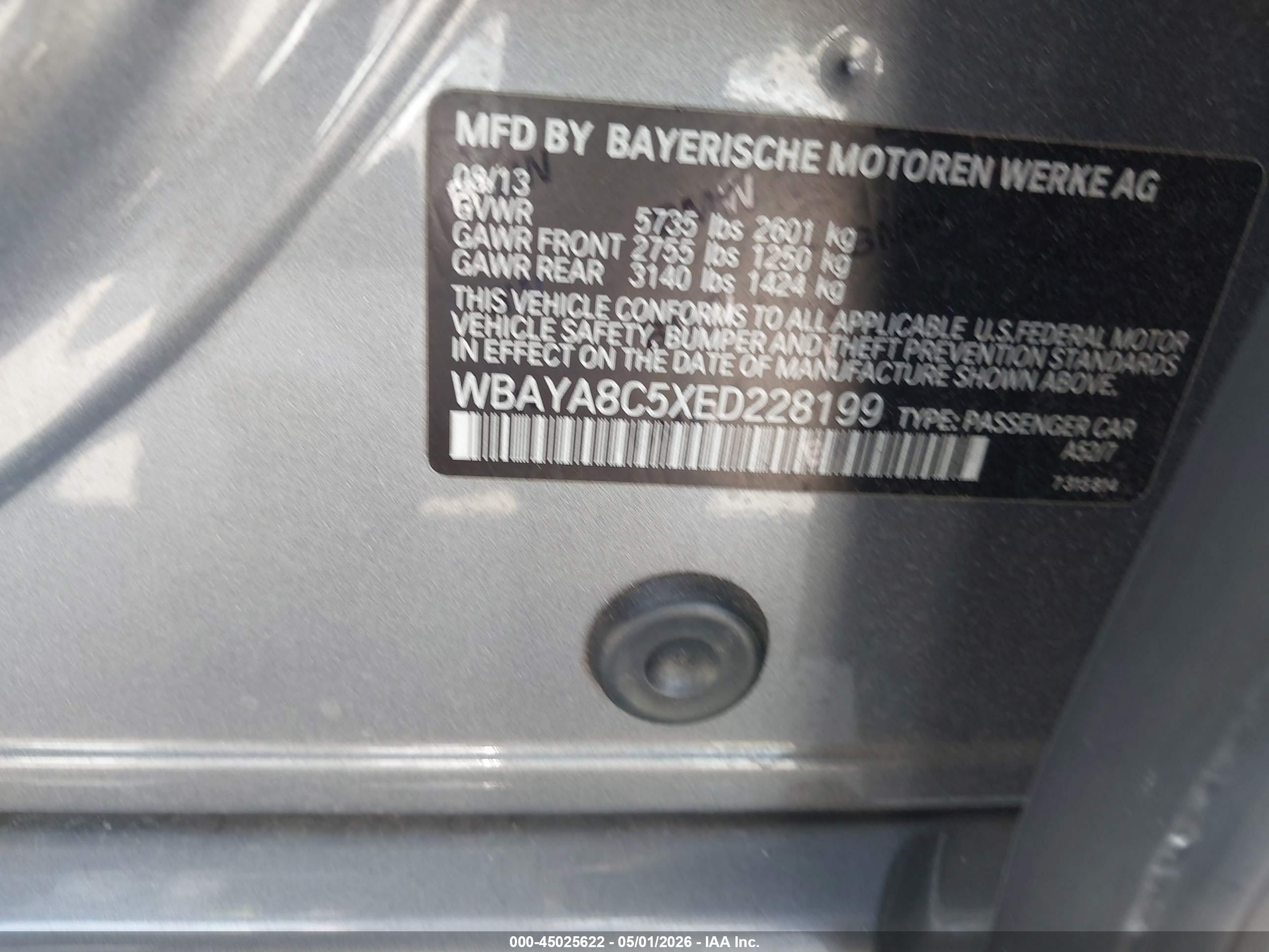 2014 Bmw 750i   Gray vin: WBAYA8C5XED228199