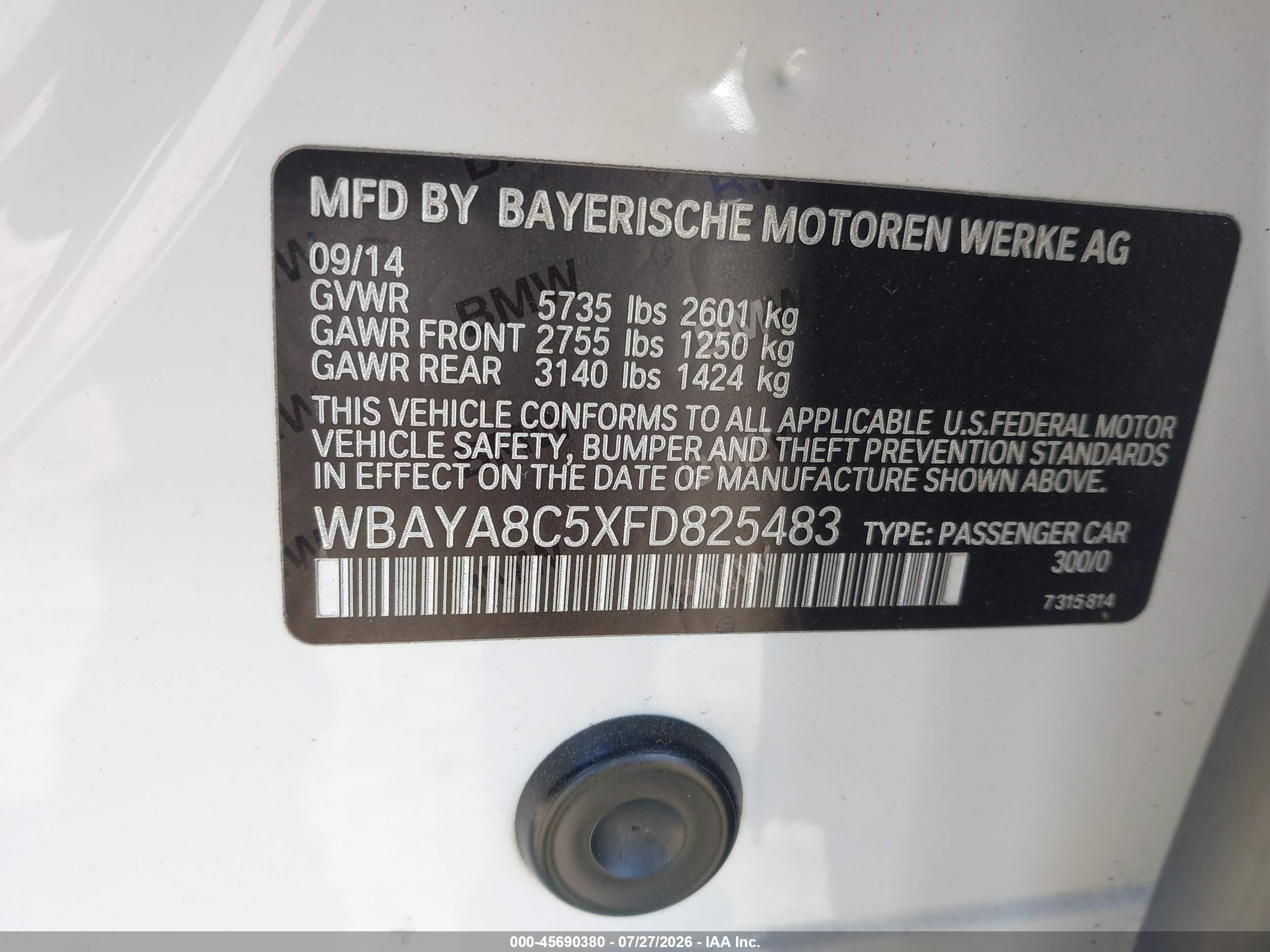 2015 Bmw 750i White vin: WBAYA8C5XFD825483
