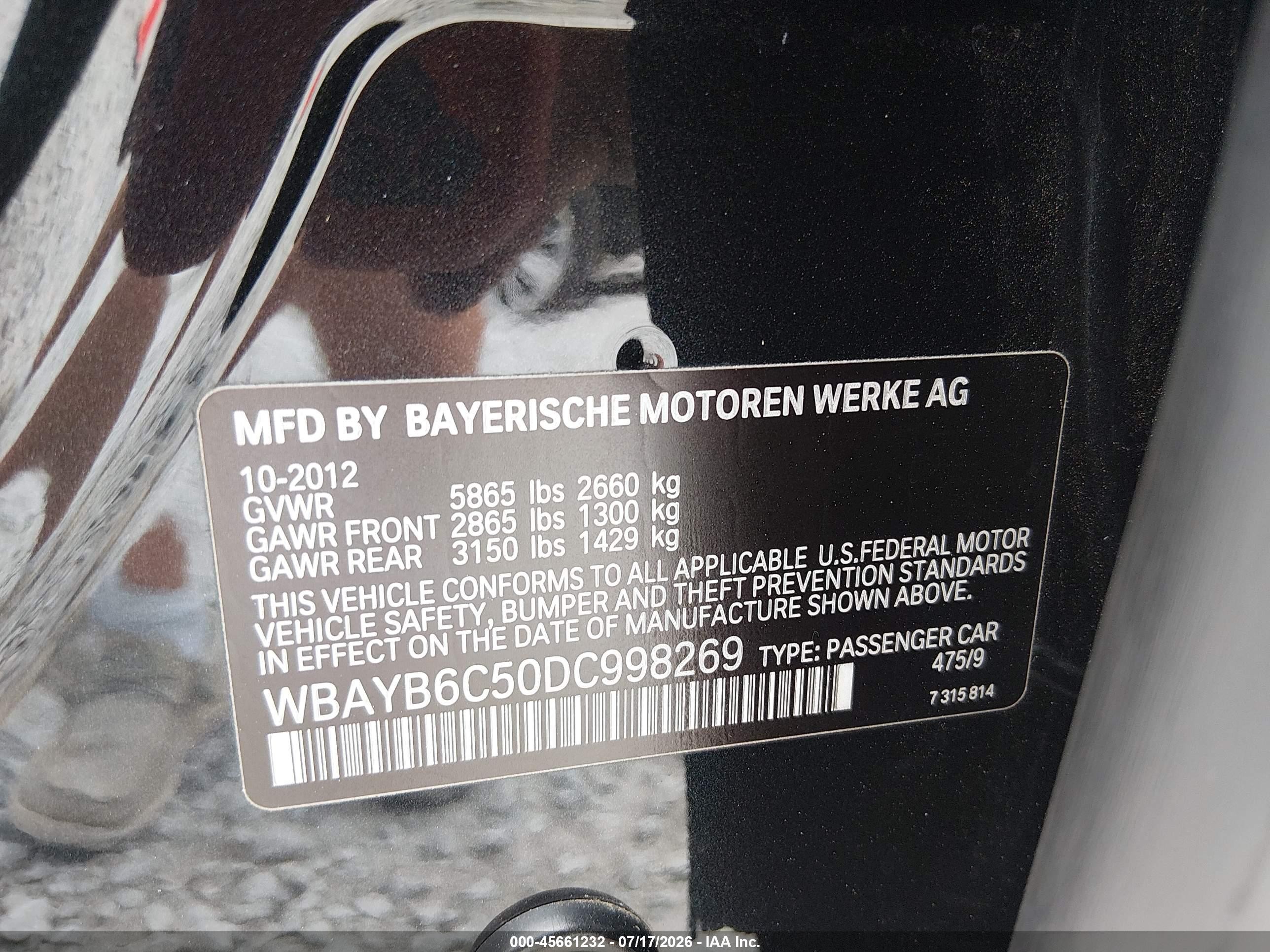 2013 Bmw 750i Xdrive Black vin: WBAYB6C50DC998269