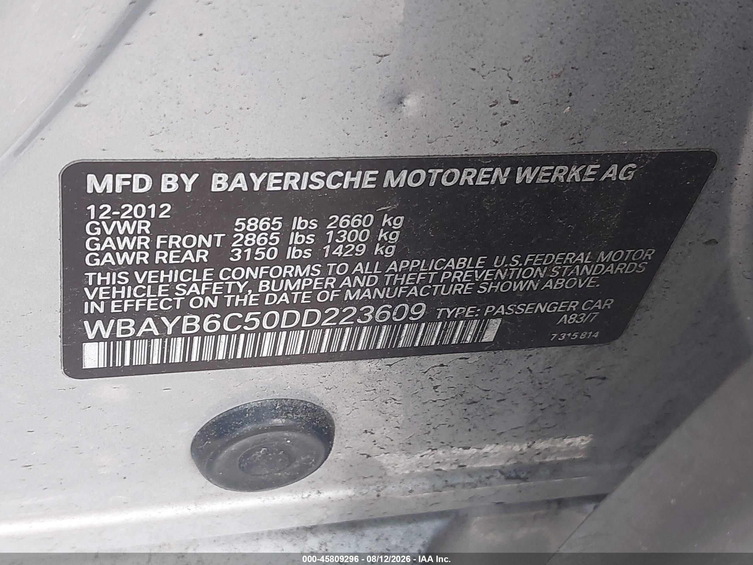 2013 Bmw 750i Xdrive Silver vin: WBAYB6C50DD223609