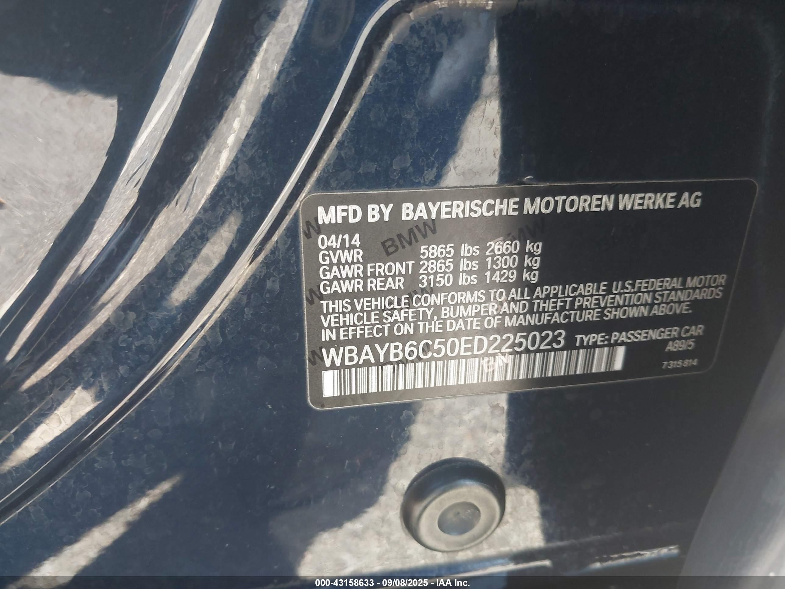 2014 Bmw 750i Xdrive Black vin: WBAYB6C50ED225023