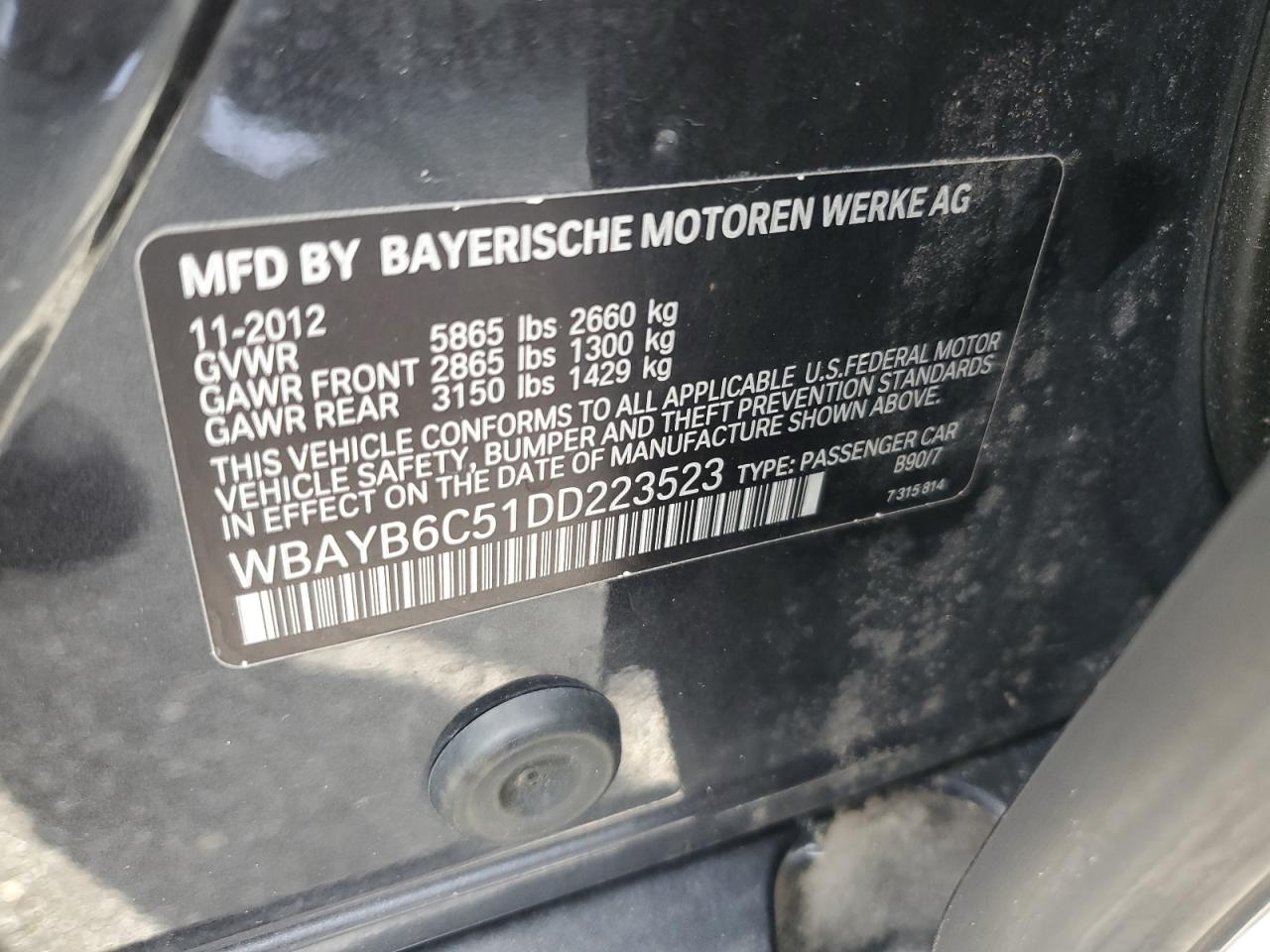2013 Bmw 750 Xi Gray vin: WBAYB6C51DD223523