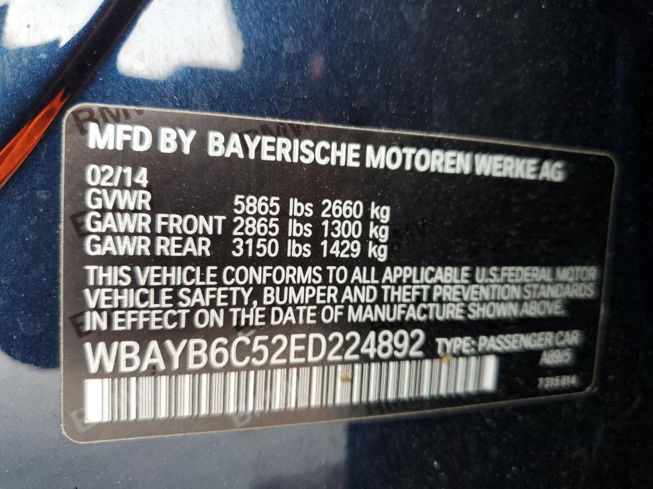 2014 Bmw 750 Xi Blue vin: WBAYB6C52ED224892