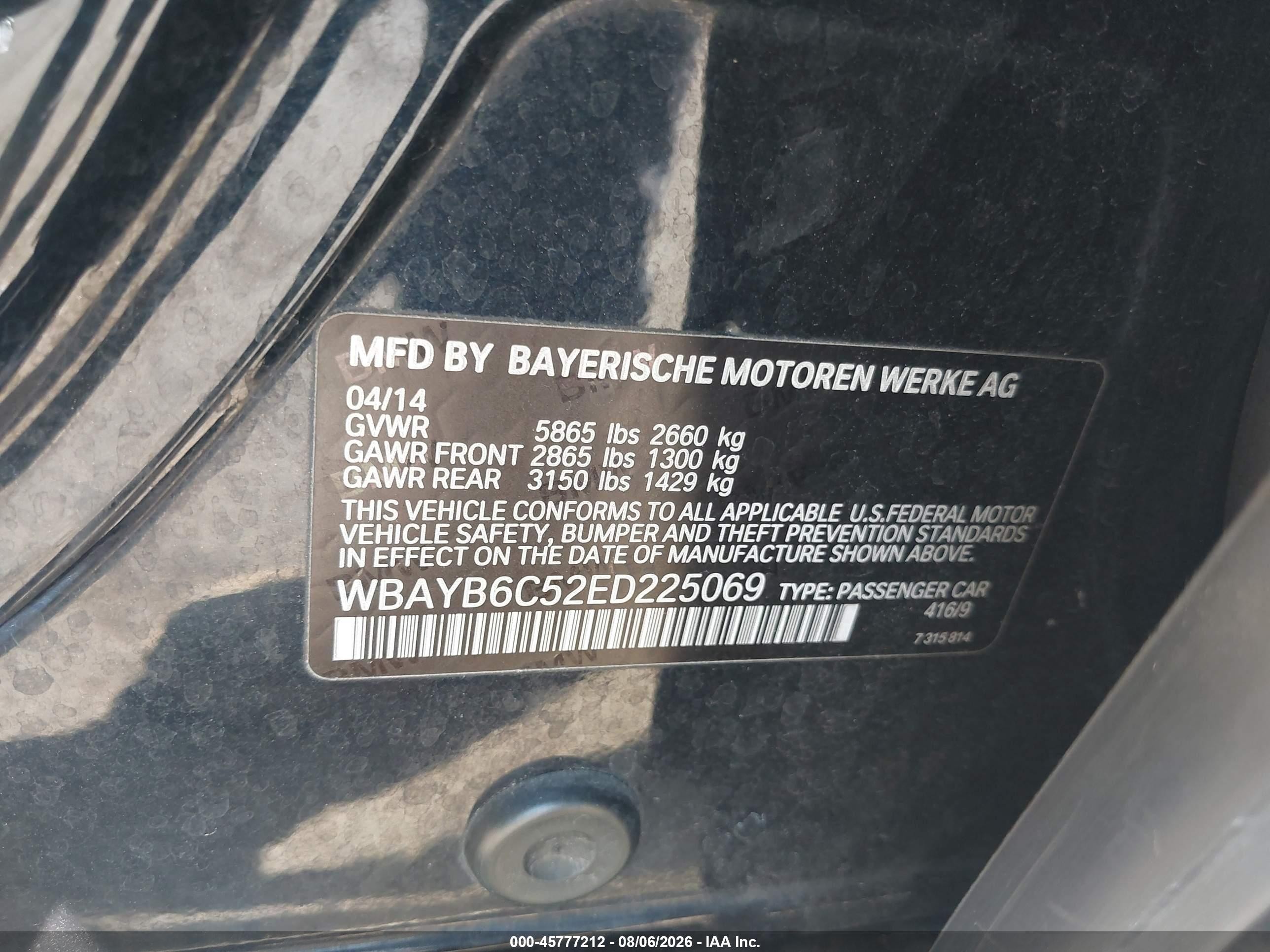 2014 Bmw 750i Xdrive Dark Blue vin: WBAYB6C52ED225069