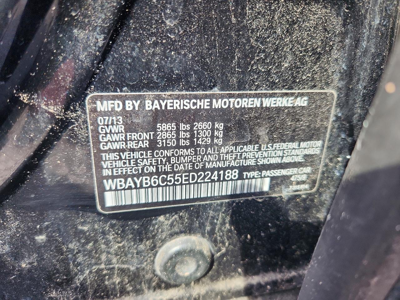 2014 Bmw 750 Black vin: WBAYB6C55ED224188