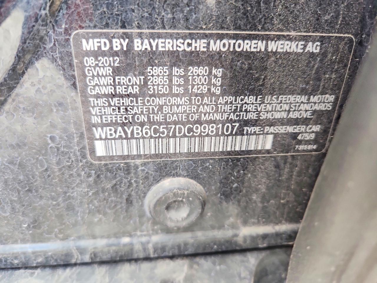 2013 Bmw 750 Xi Black vin: WBAYB6C57DC998107