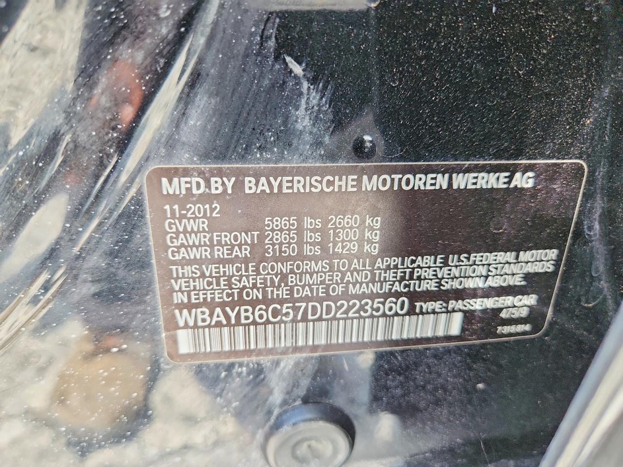 2013 Bmw 750 Xi Black vin: WBAYB6C57DD223560