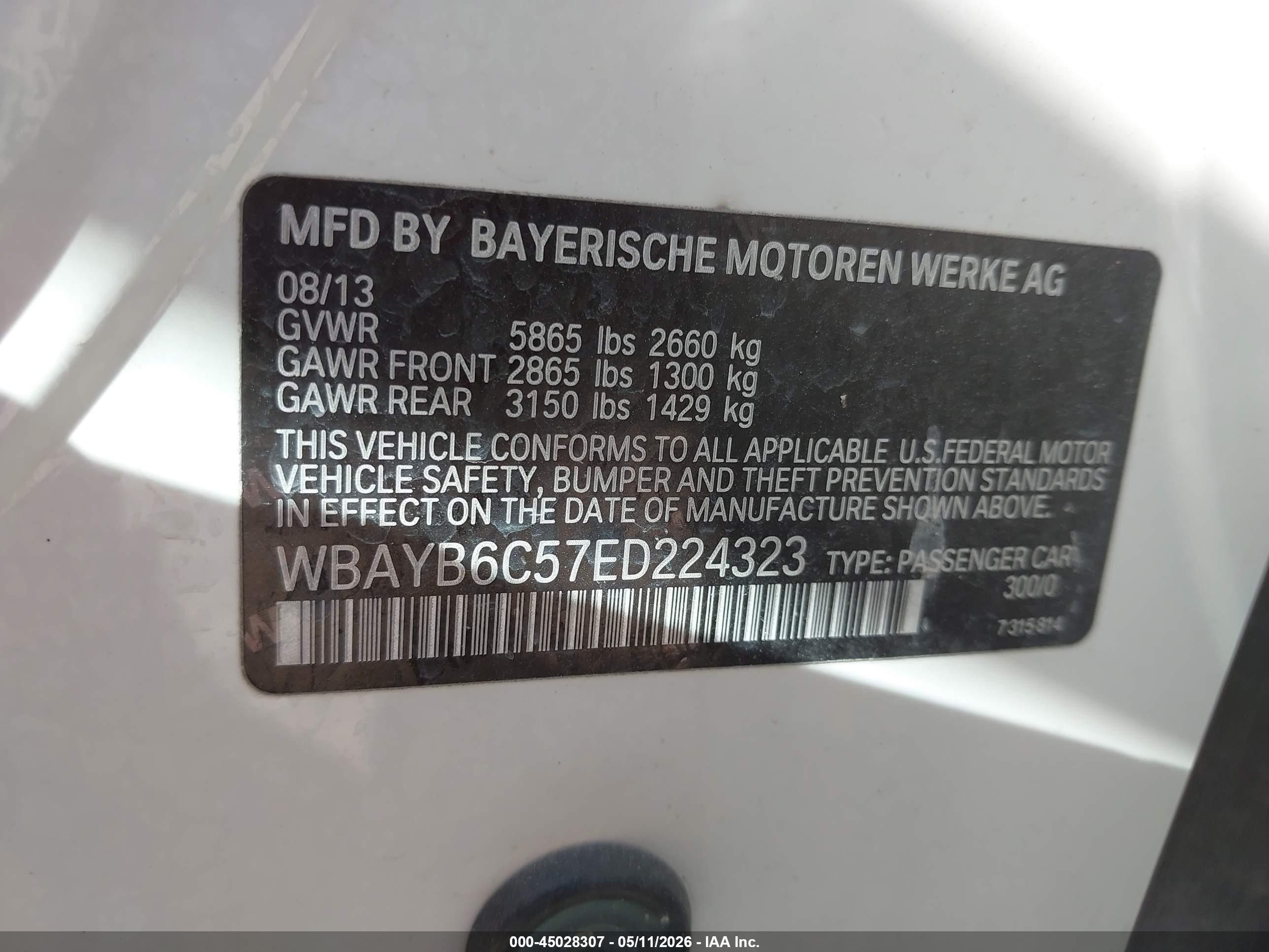 2014 Bmw 750i Xdrive Белый vin: WBAYB6C57ED224323