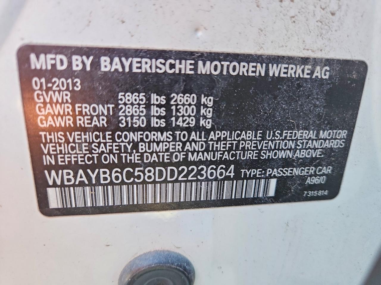 2013 Bmw 750 Xi White vin: WBAYB6C58DD223664