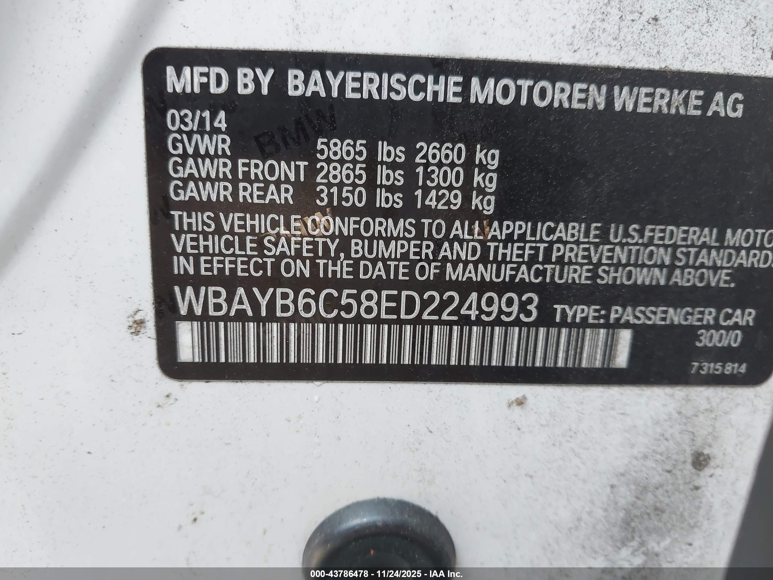 2014 Bmw 750i Xdrive White vin: WBAYB6C58ED224993