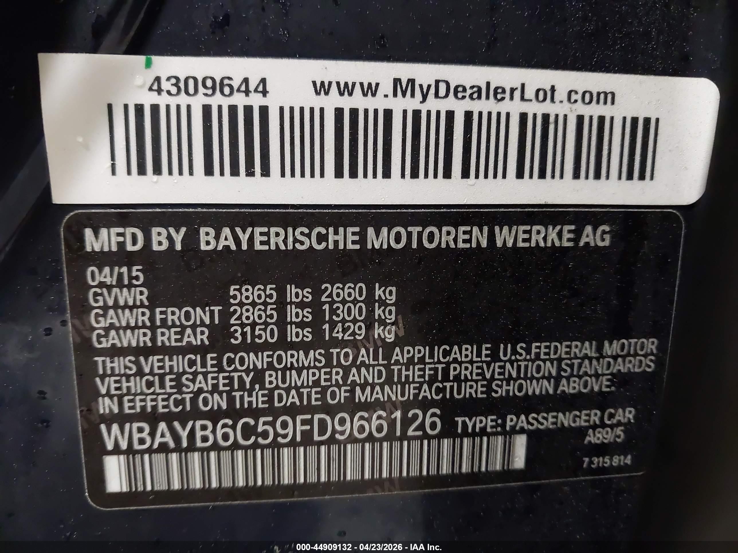 2015 Bmw 750i Xdrive Dark Blue vin: WBAYB6C59FD966126