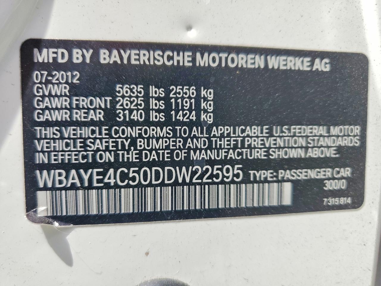 2013 Bmw 740 Li White vin: WBAYE4C50DDW22595