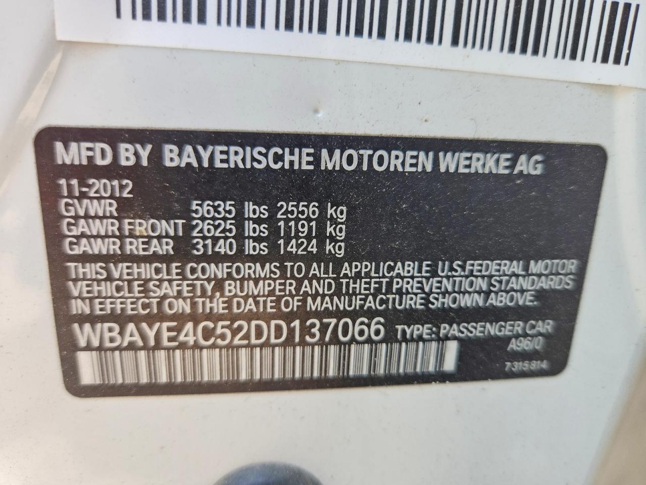 2013 Bmw 740 Li Белый vin: WBAYE4C52DD137066