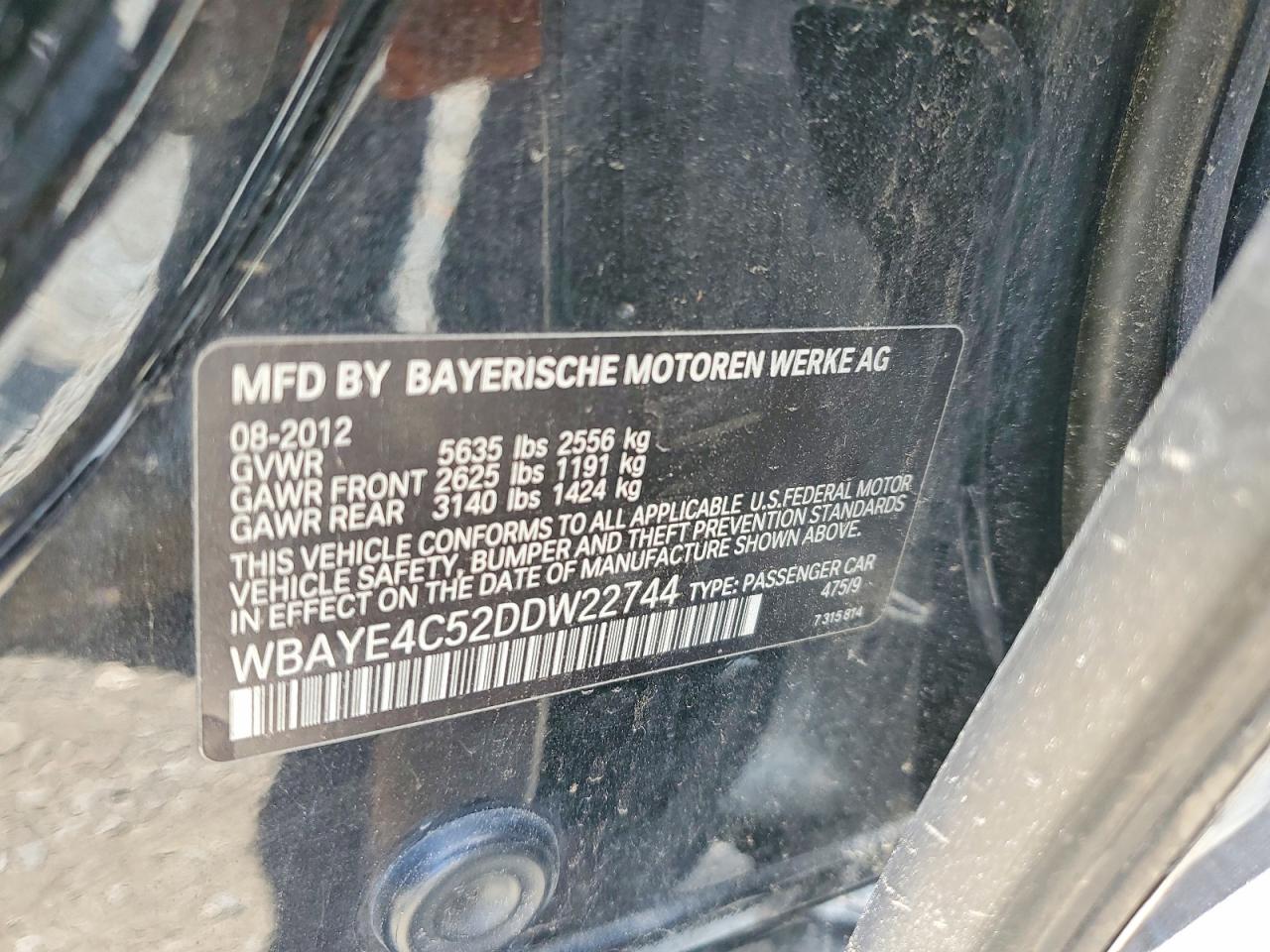 2013 Bmw 740 Li Black vin: WBAYE4C52DDW22744