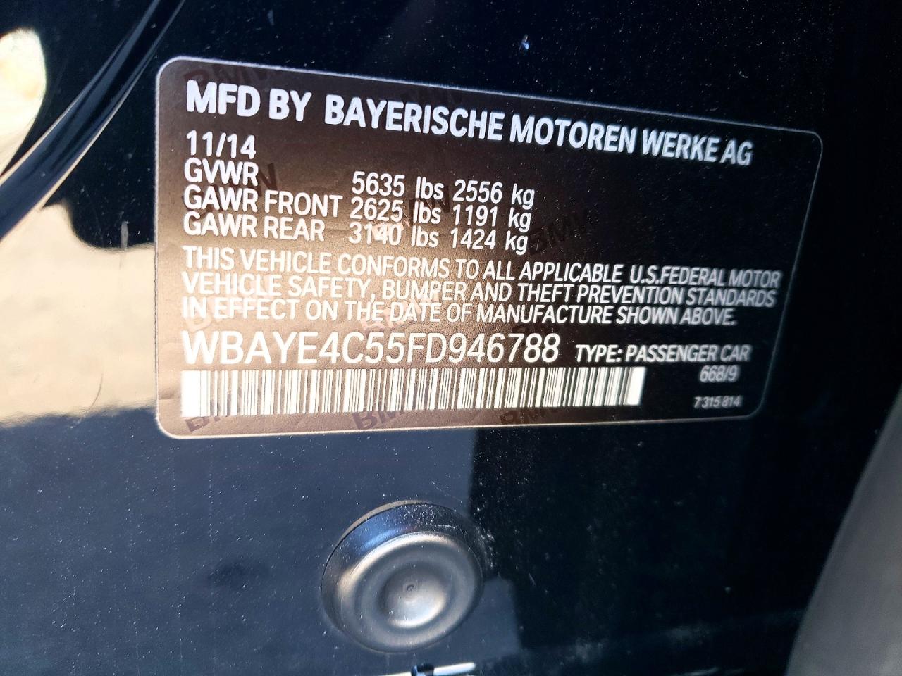 2015 Bmw 740 Li Black vin: WBAYE4C55FD946788