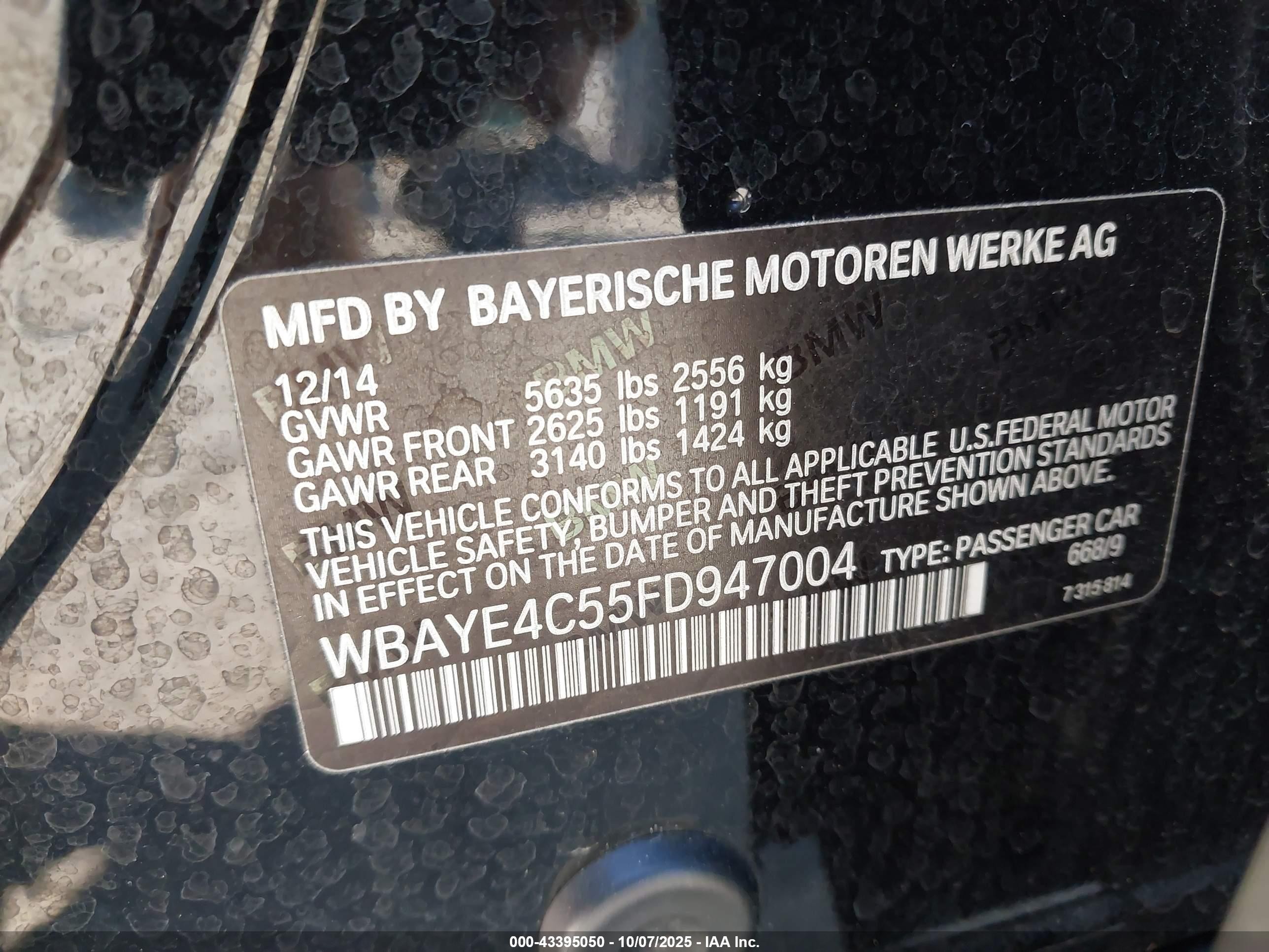 2015 Bmw 740li   Black vin: WBAYE4C55FD947004