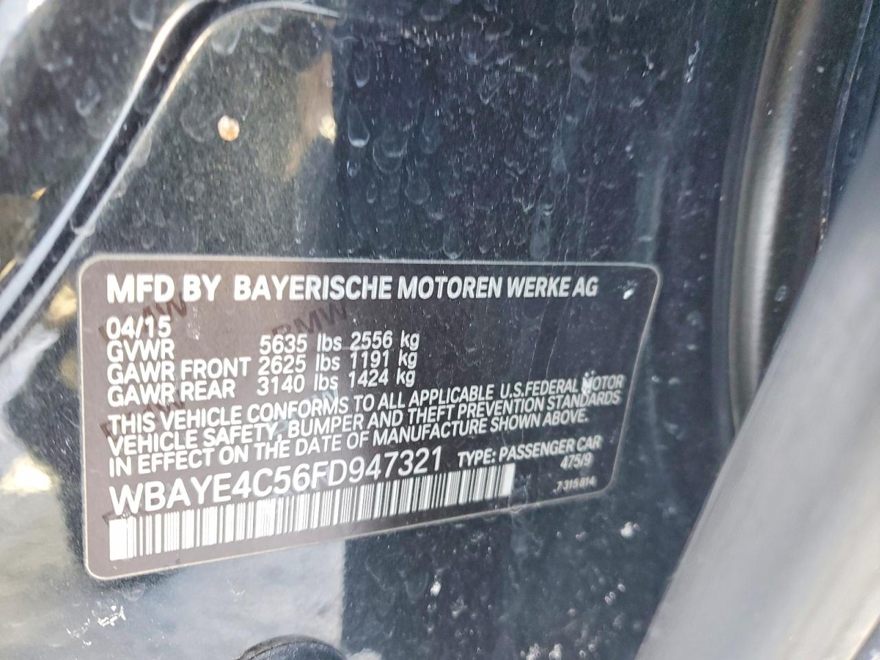 2015 Bmw 740 Li Black vin: WBAYE4C56FD947321