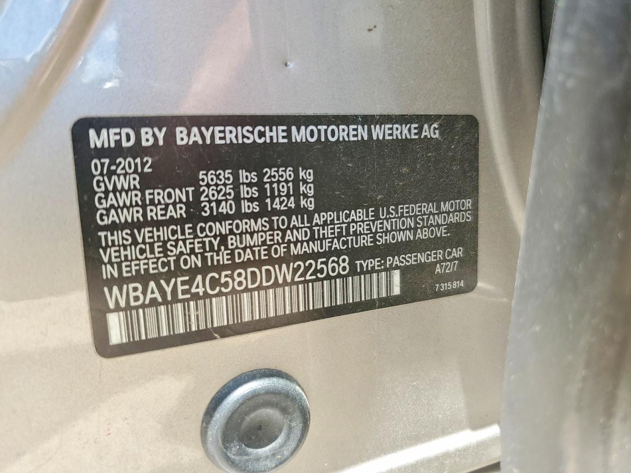 2013 Bmw 740 Li Silver vin: WBAYE4C58DDW22568