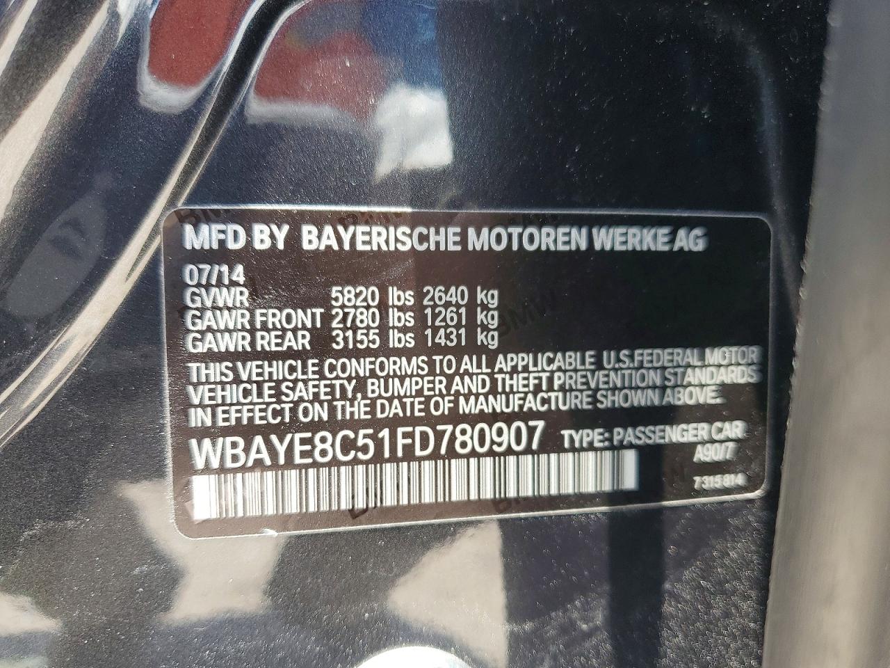2015 Bmw 750 Li Gray vin: WBAYE8C51FD780907