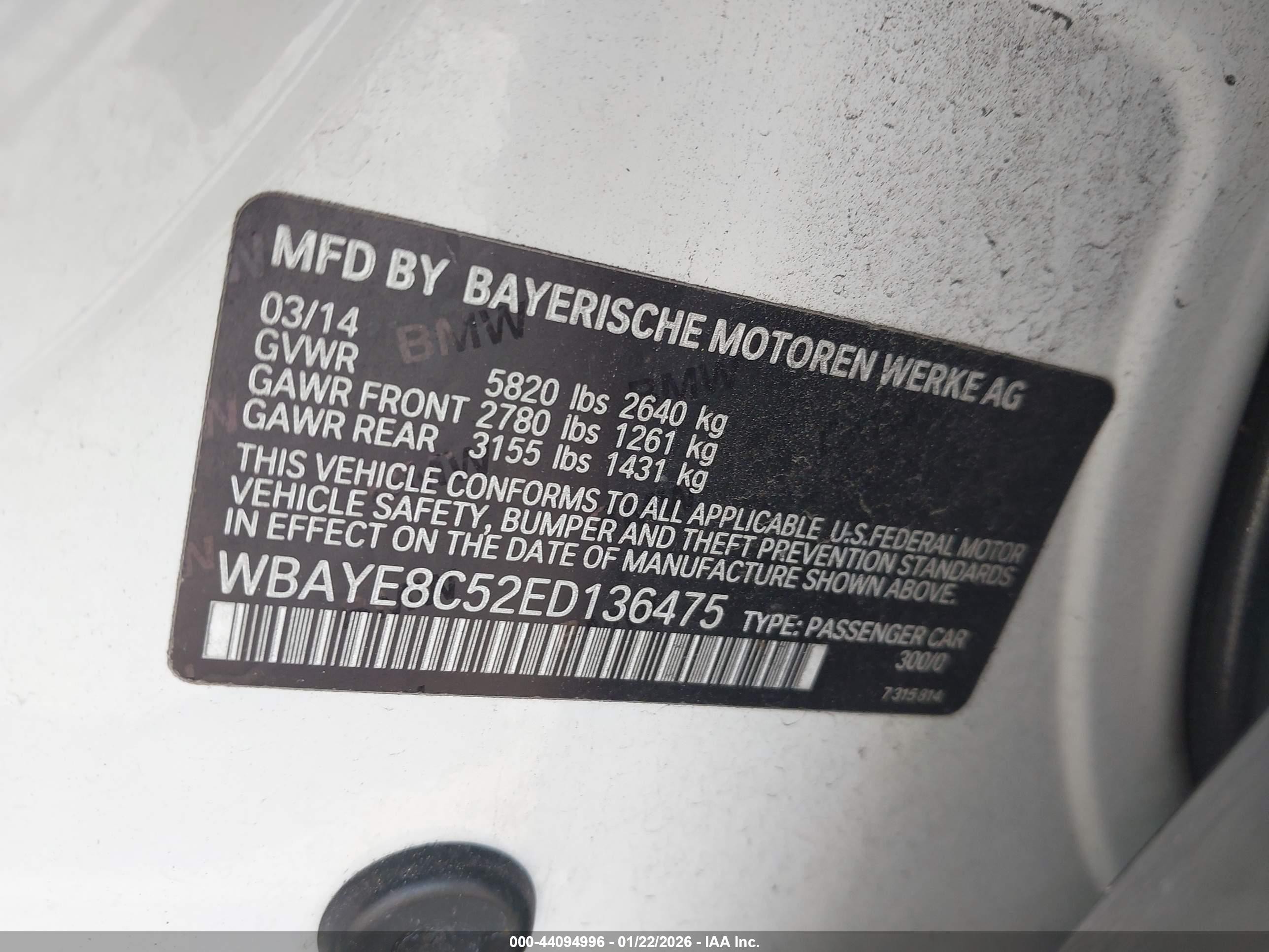 2014 Bmw Alpina B7   White vin: WBAYE8C52ED136475