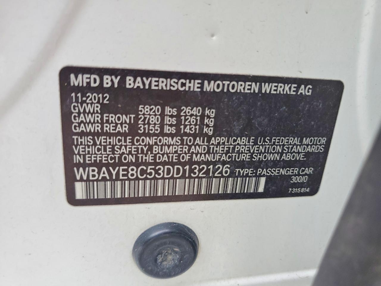 2013 Bmw 750 Li White vin: WBAYE8C53DD132126