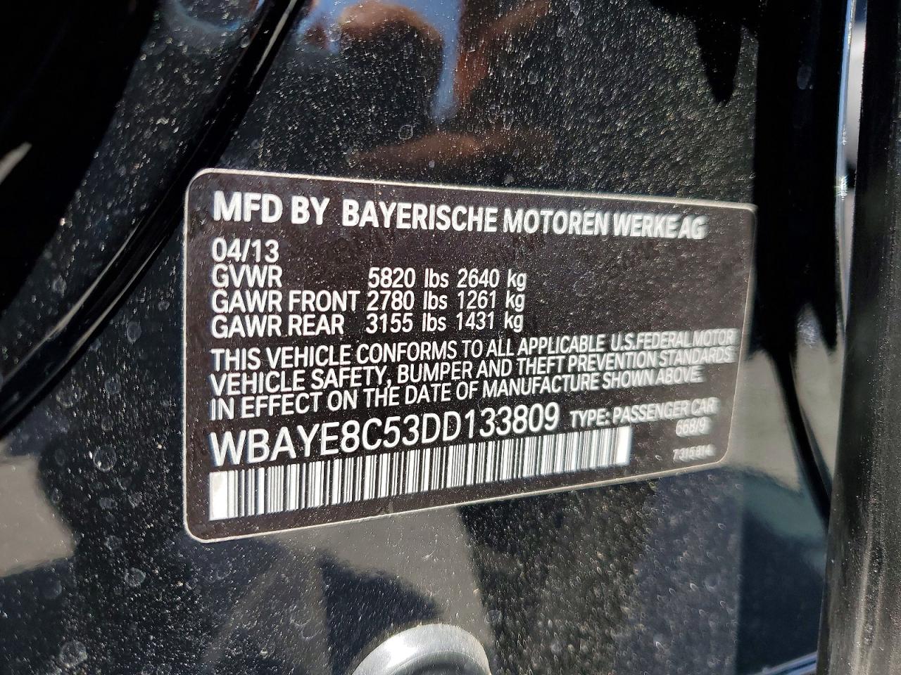 2013 Bmw 750 Li Black vin: WBAYE8C53DD133809