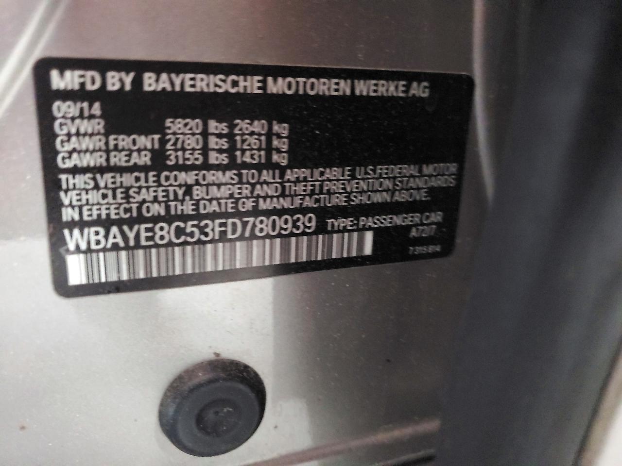 2015 Bmw 7 Series Beige vin: WBAYE8C53FD780939