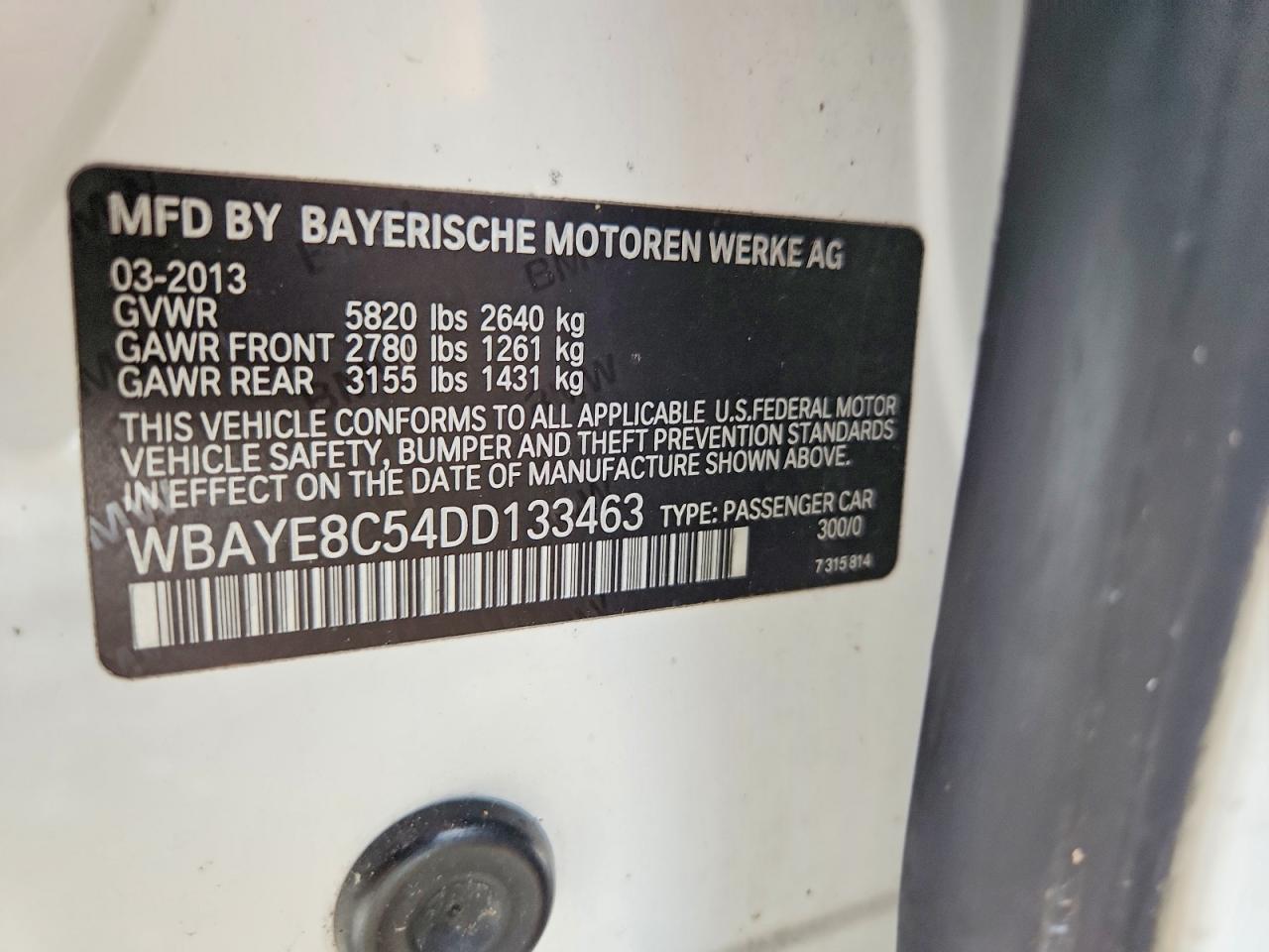 2013 Bmw 750 Li White vin: WBAYE8C54DD133463
