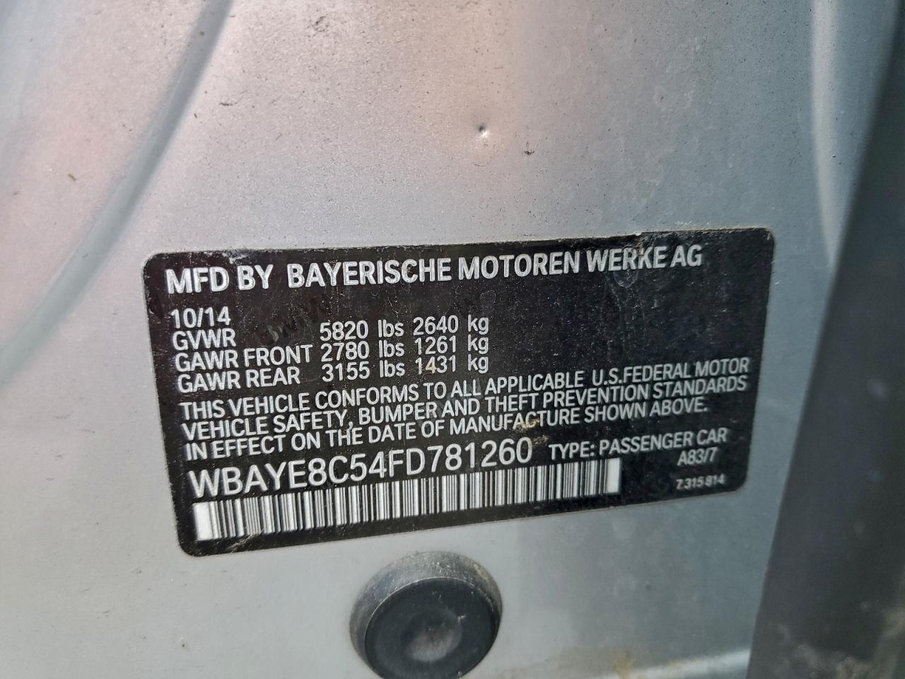 2015 Bmw 750 Li Silver vin: WBAYE8C54FD781260